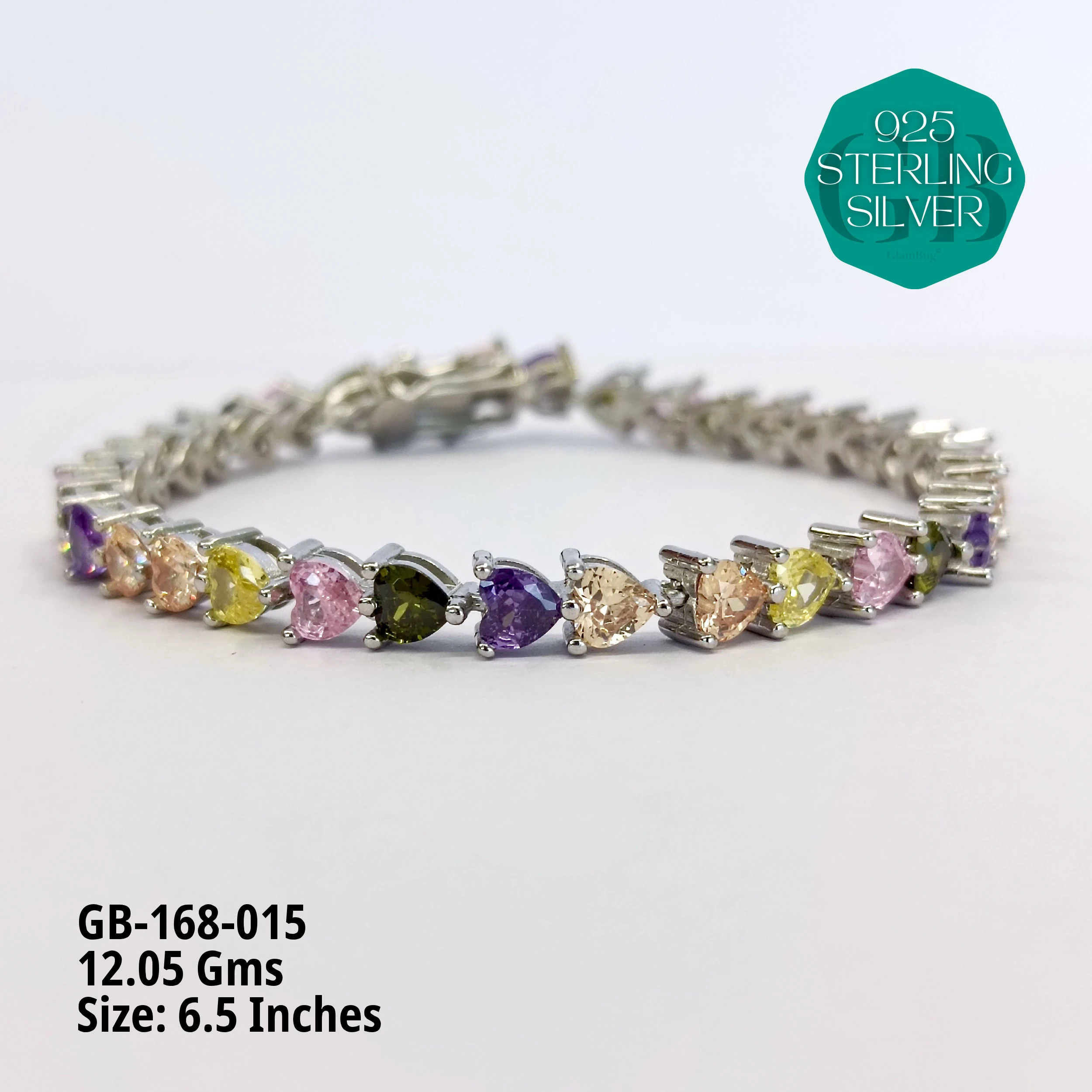 RAINBOW COLOUR TENNIS BRACELETS - Premium 925 Silver Jewellery - SKU: GB-168-015 - Hyderabad Silver Importers