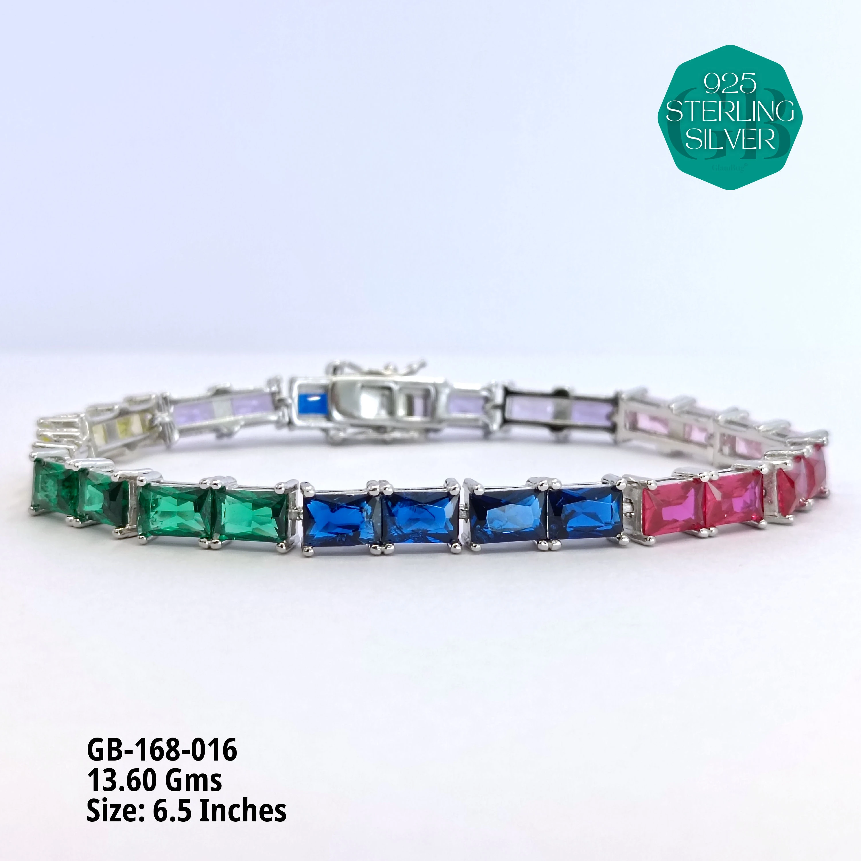 RAINBOW COLOUR TENNIS BRACELETS - Premium 925 Silver Jewellery - SKU: GB-168-016 - Hyderabad Silver Importers