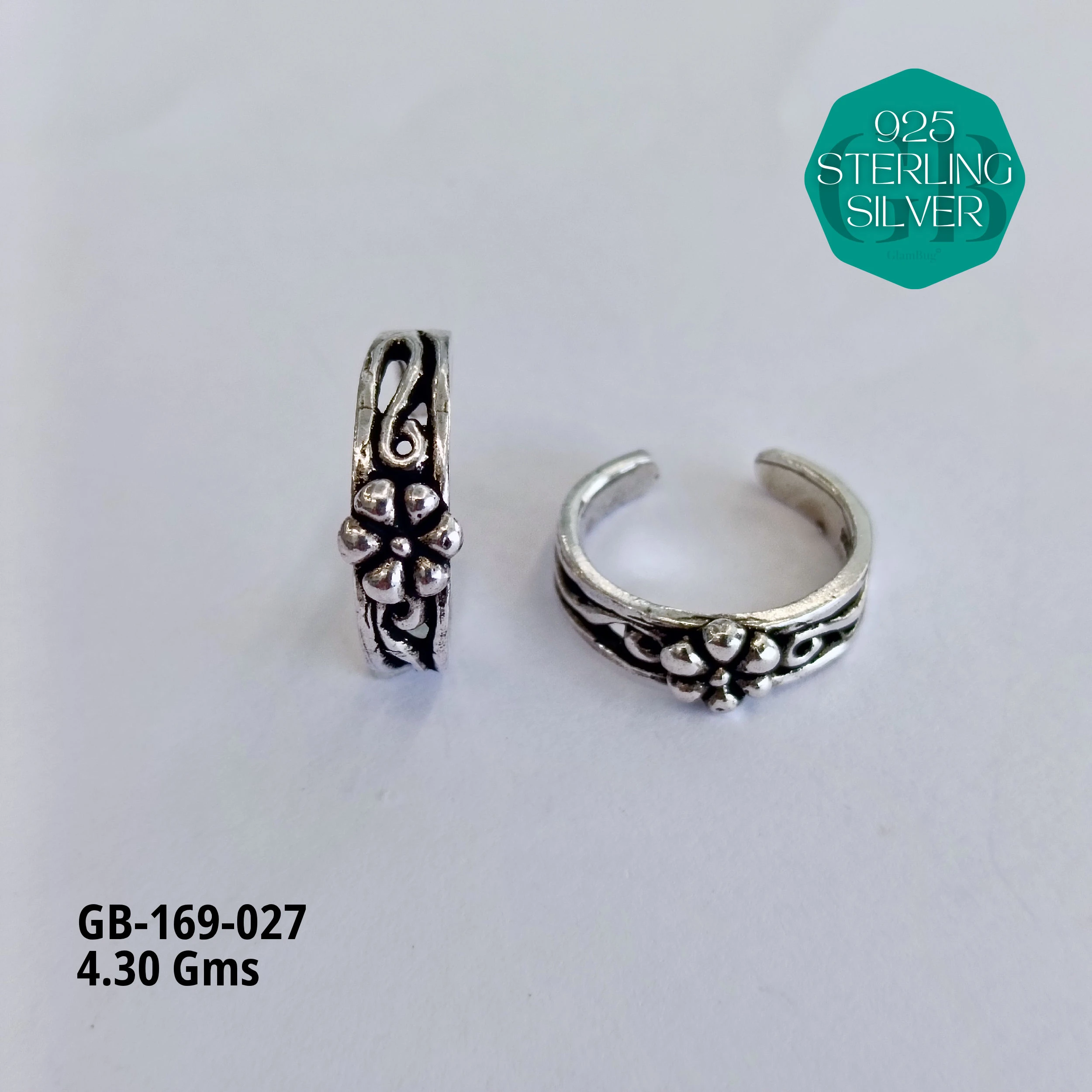OXIDIZED CASTING TOE RINGS - Premium 925 Silver Jewellery - SKU: GB-169-027 - Hyderabad Silver Importers