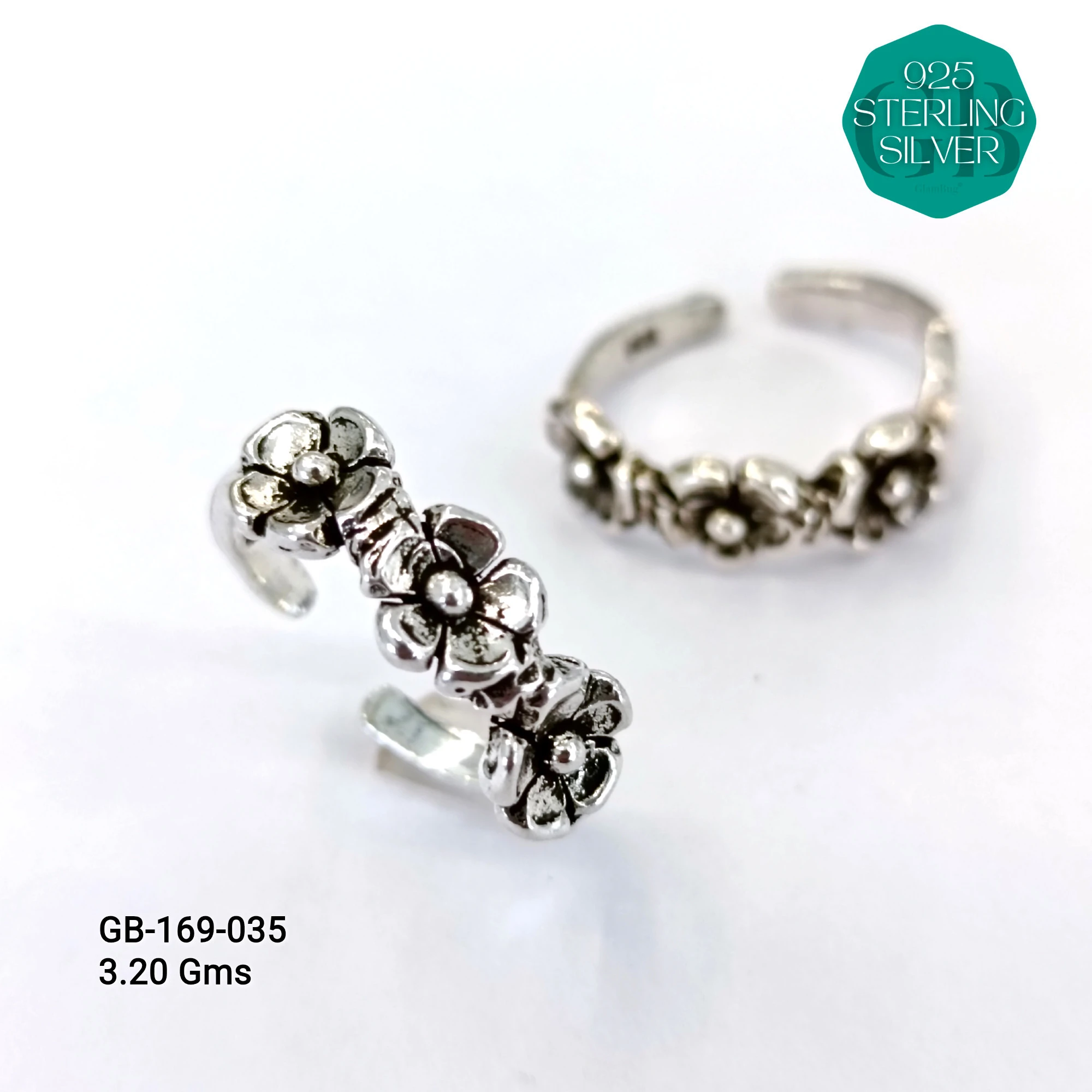 OXIDIZED CASTING TOE RINGS - Premium 925 Silver Jewellery - SKU: GB-169-035 - Hyderabad Silver Importers