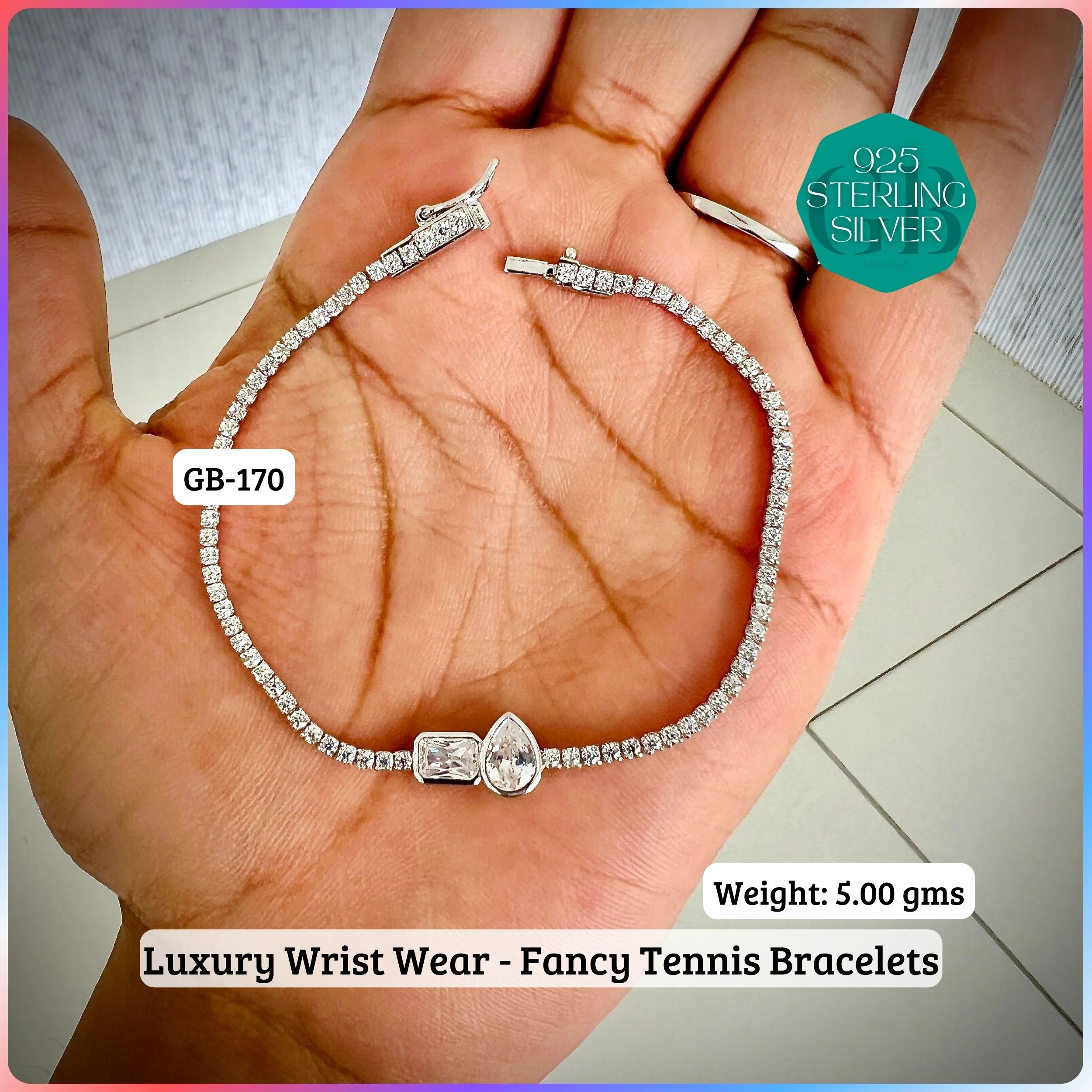 GLAM EX BRACELETS - Premium 925 Silver Jewellery - SKU: GB-170-001 - Hyderabad Silver Importers