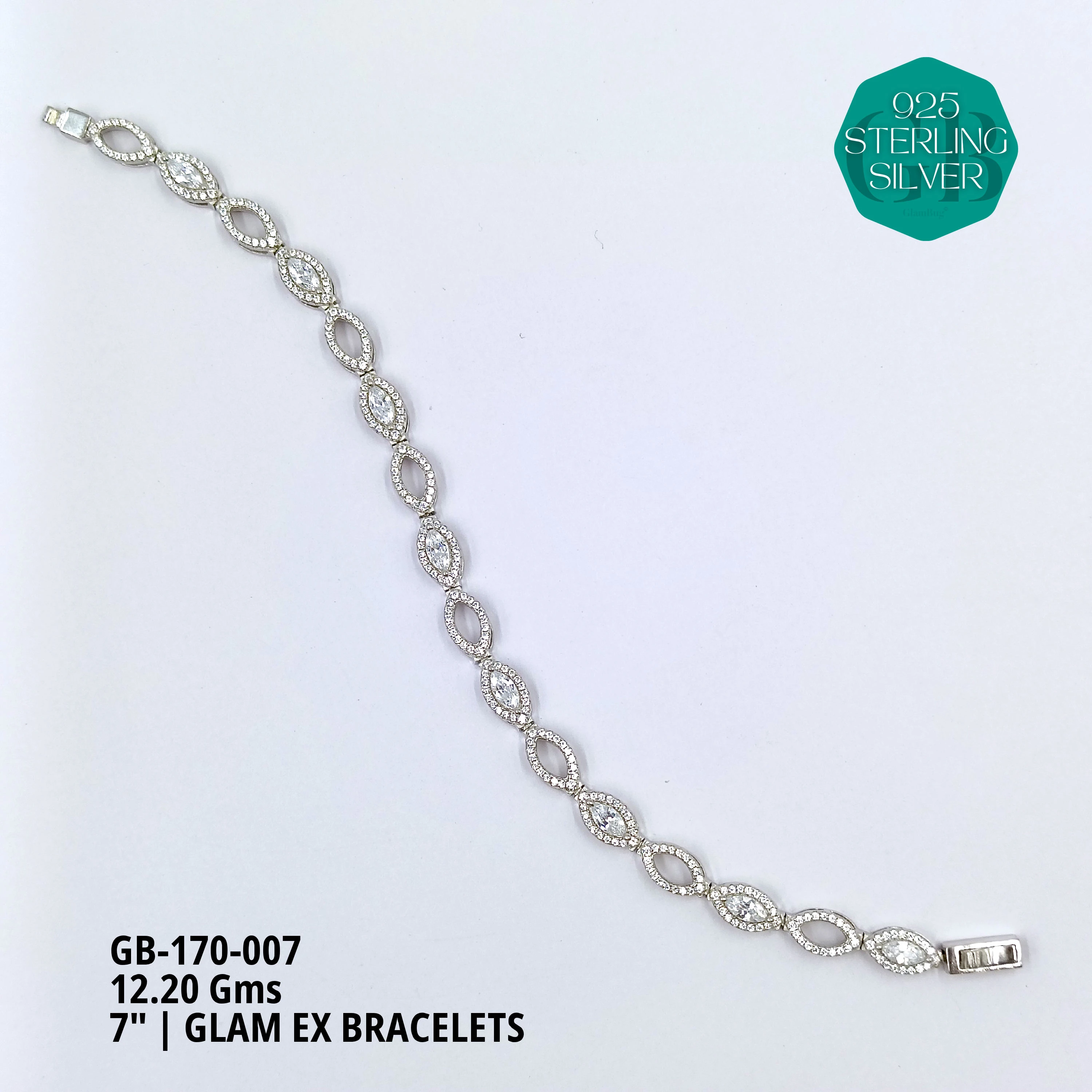 GLAM EX BRACELETS - Premium 925 Silver Jewellery - SKU: GB-170-007 - Hyderabad Silver Importers