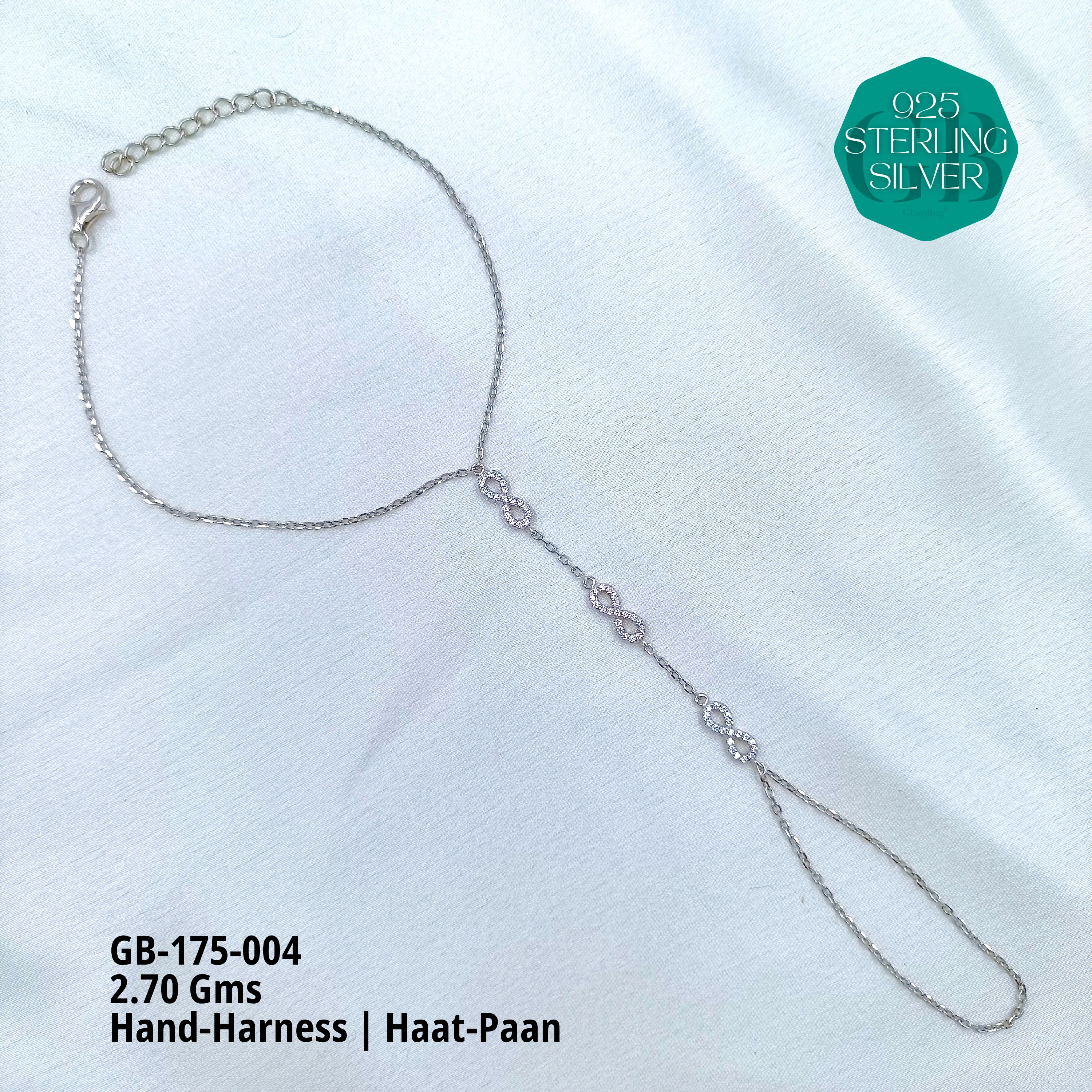 HAND HARNESS / HAATPAAN - Premium 925 Silver Jewellery - SKU: GB-175-004 - Hyderabad Silver Importers