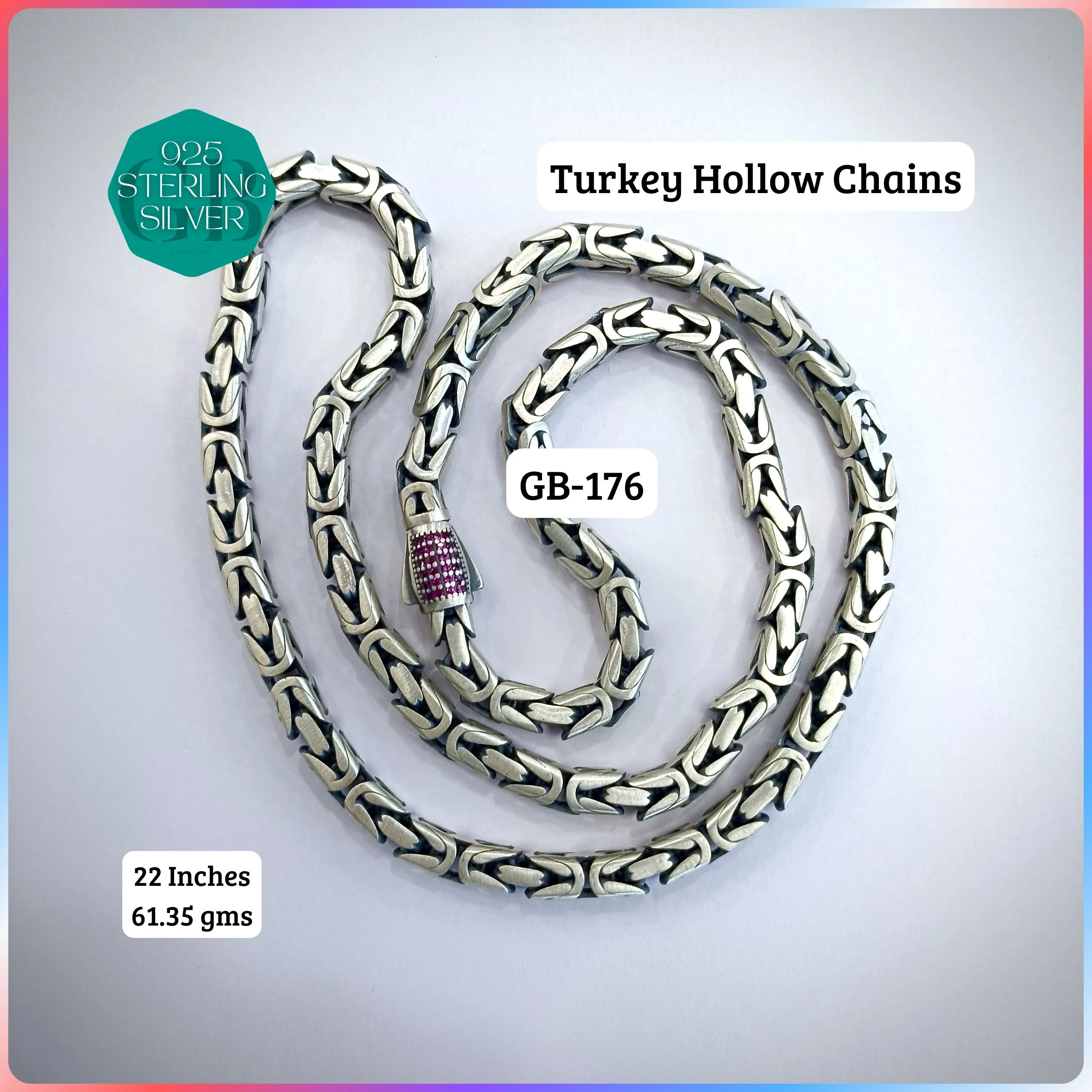TURKEY OXI HOLLOW CHAIN - Premium 925 Silver Jewellery - SKU: GB-176-001 - Hyderabad Silver Importers