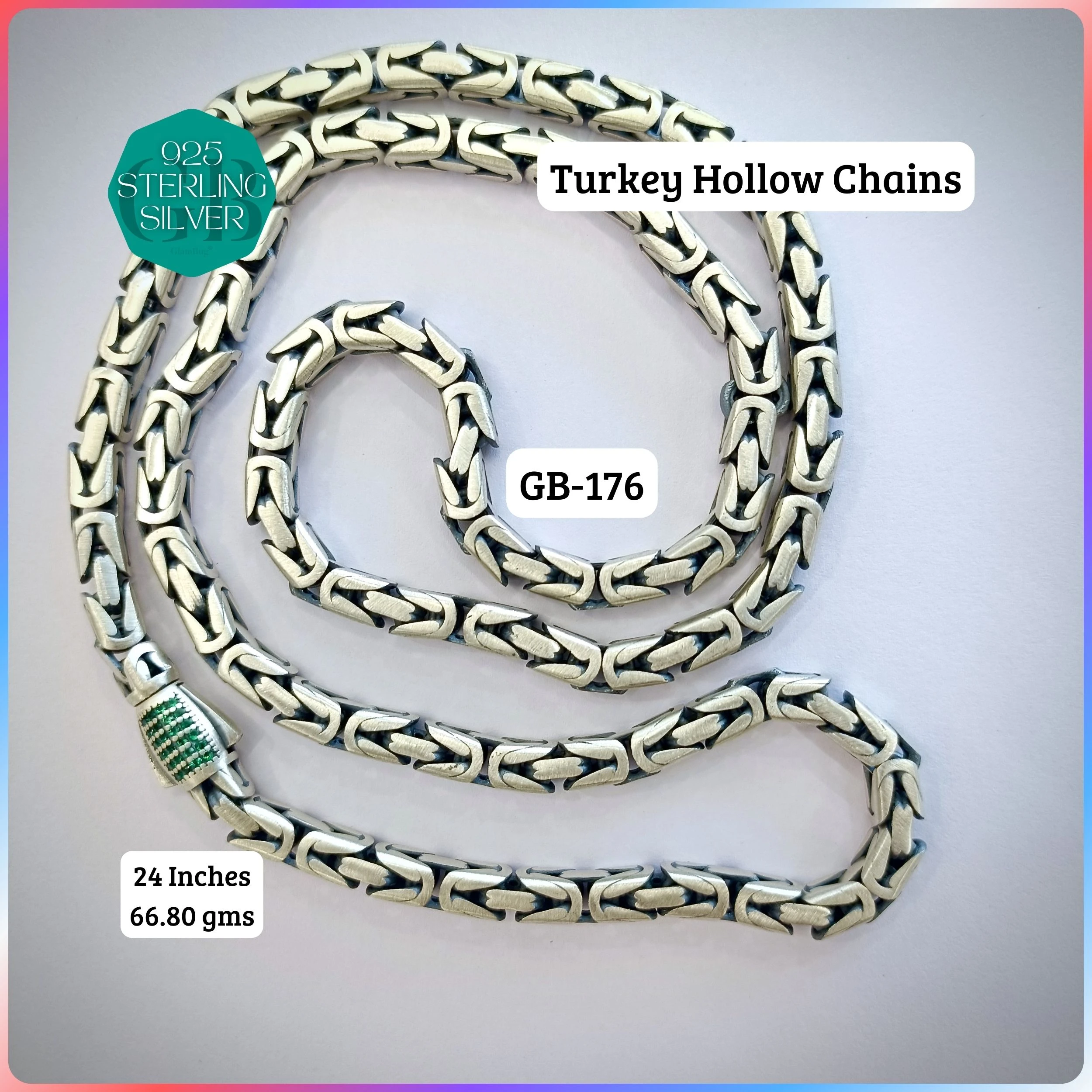 TURKEY OXI HOLLOW CHAIN - Premium 925 Silver Jewellery - SKU: GB-176-002 - Hyderabad Silver Importers