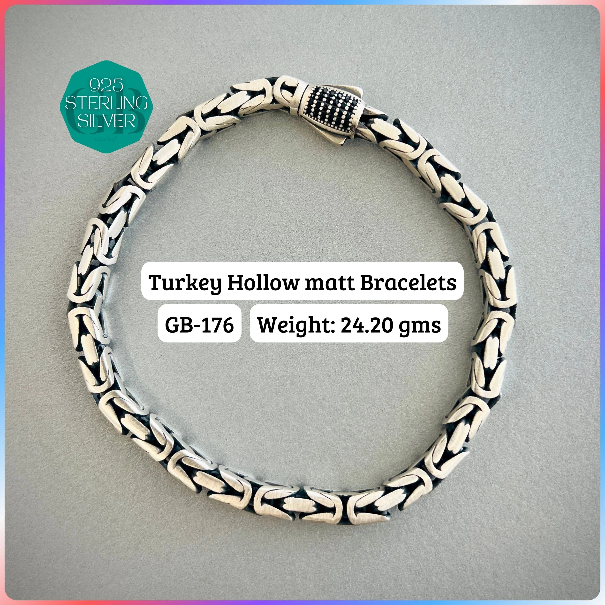 TURKEY OXI HOLLOW BRACELETS - Premium 925 Silver Jewellery - SKU: GB-177-001 - Hyderabad Silver Importers