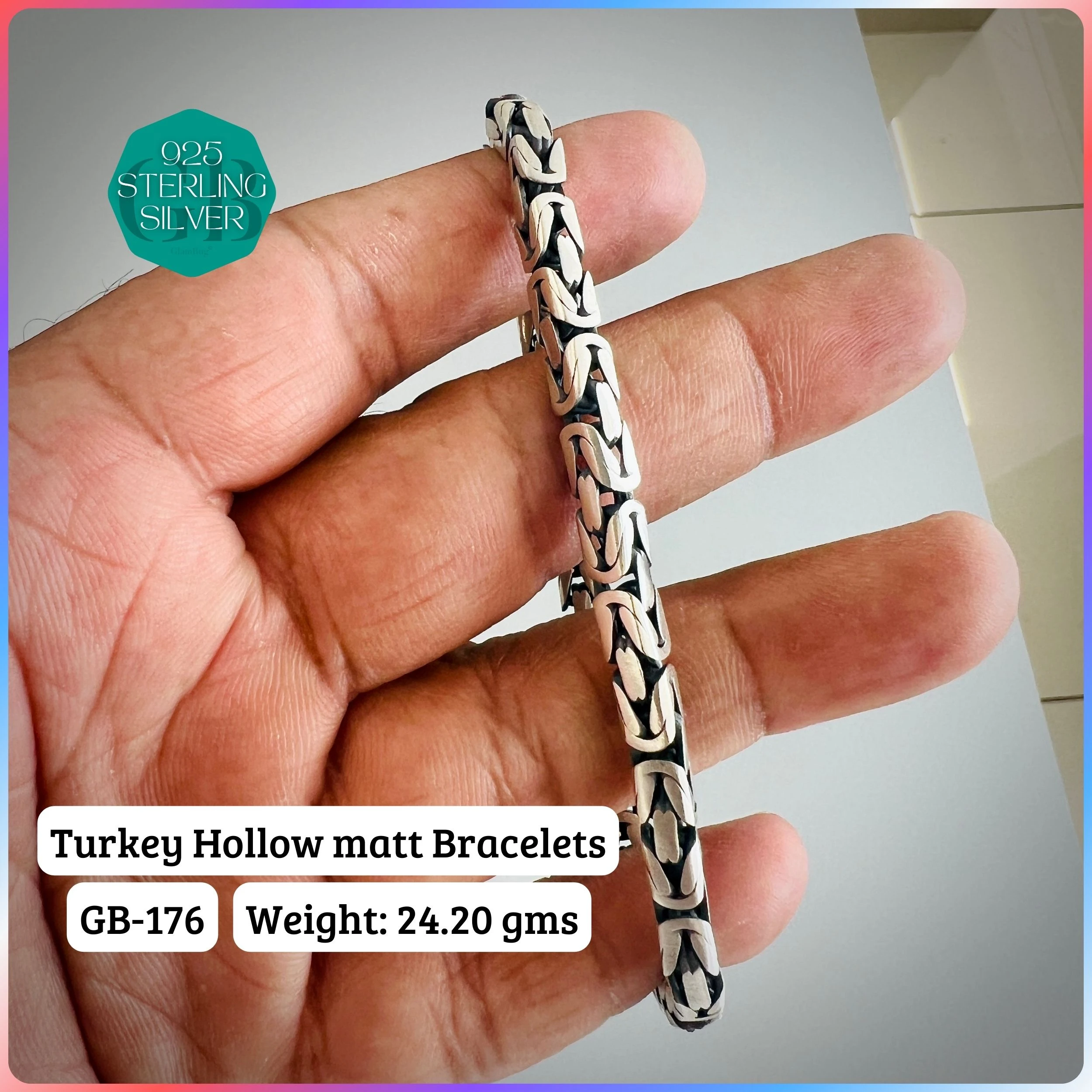 TURKEY OXI HOLLOW BRACELETS - Premium 925 Silver Jewellery - SKU: GB-177-002 - Hyderabad Silver Importers