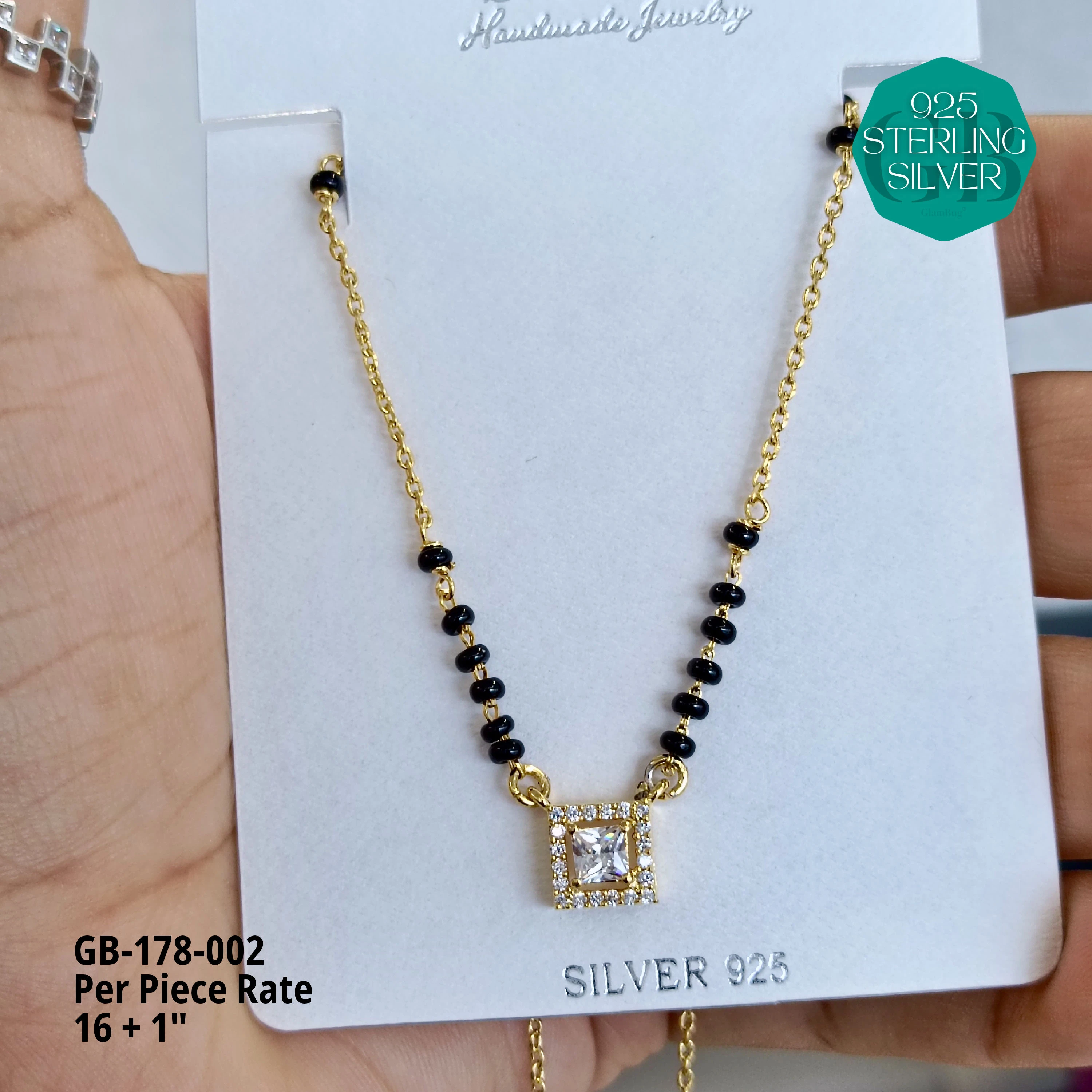 GOLD  - SOLITAIRE MANGALSUTRA - Premium 925 Silver Jewellery - SKU: GB-178-002 - Hyderabad Silver Importers