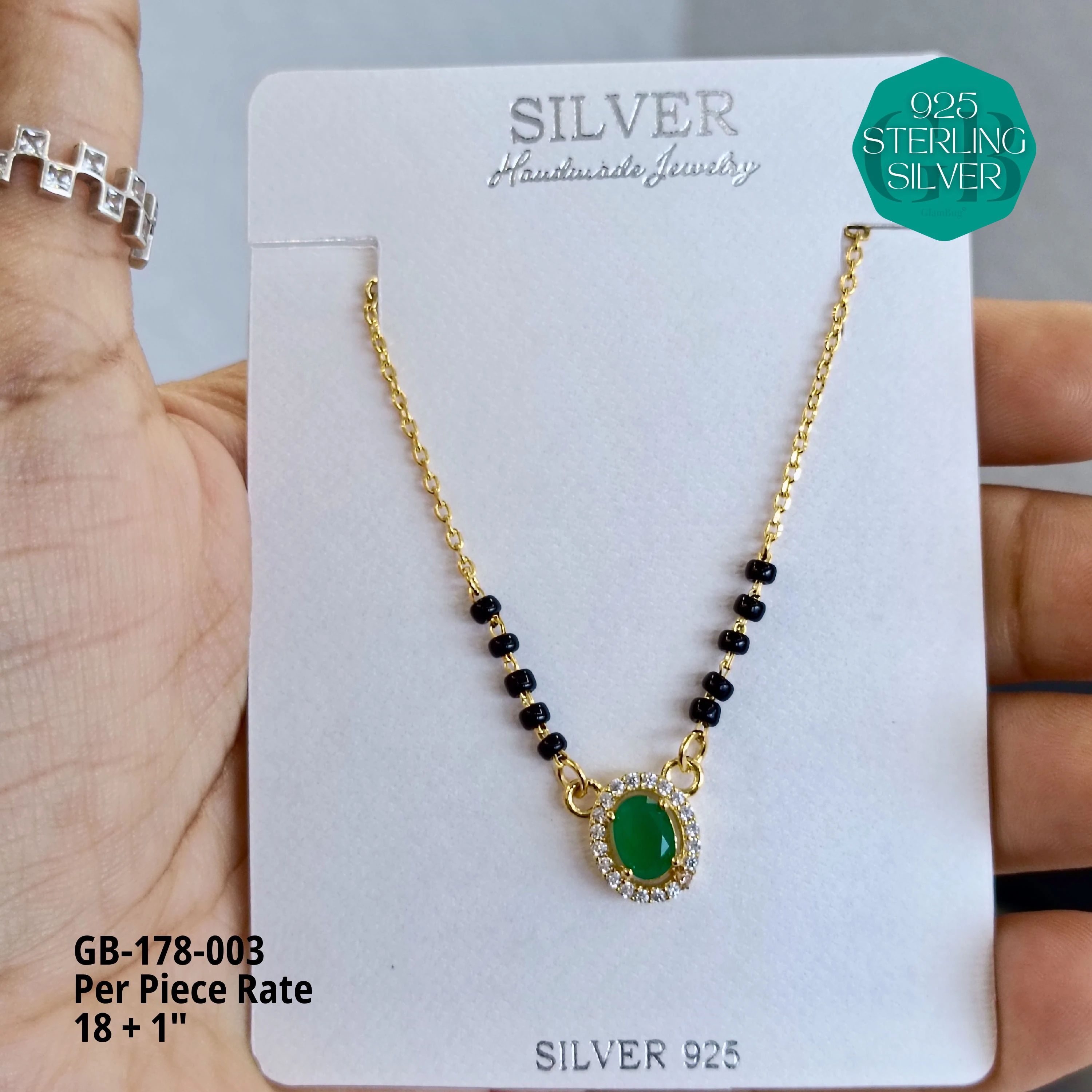 GOLD - SOLITAIRE MANGALSUTRA - Premium 925 Silver Jewellery - SKU: GB-178-003 - Hyderabad Silver Importers