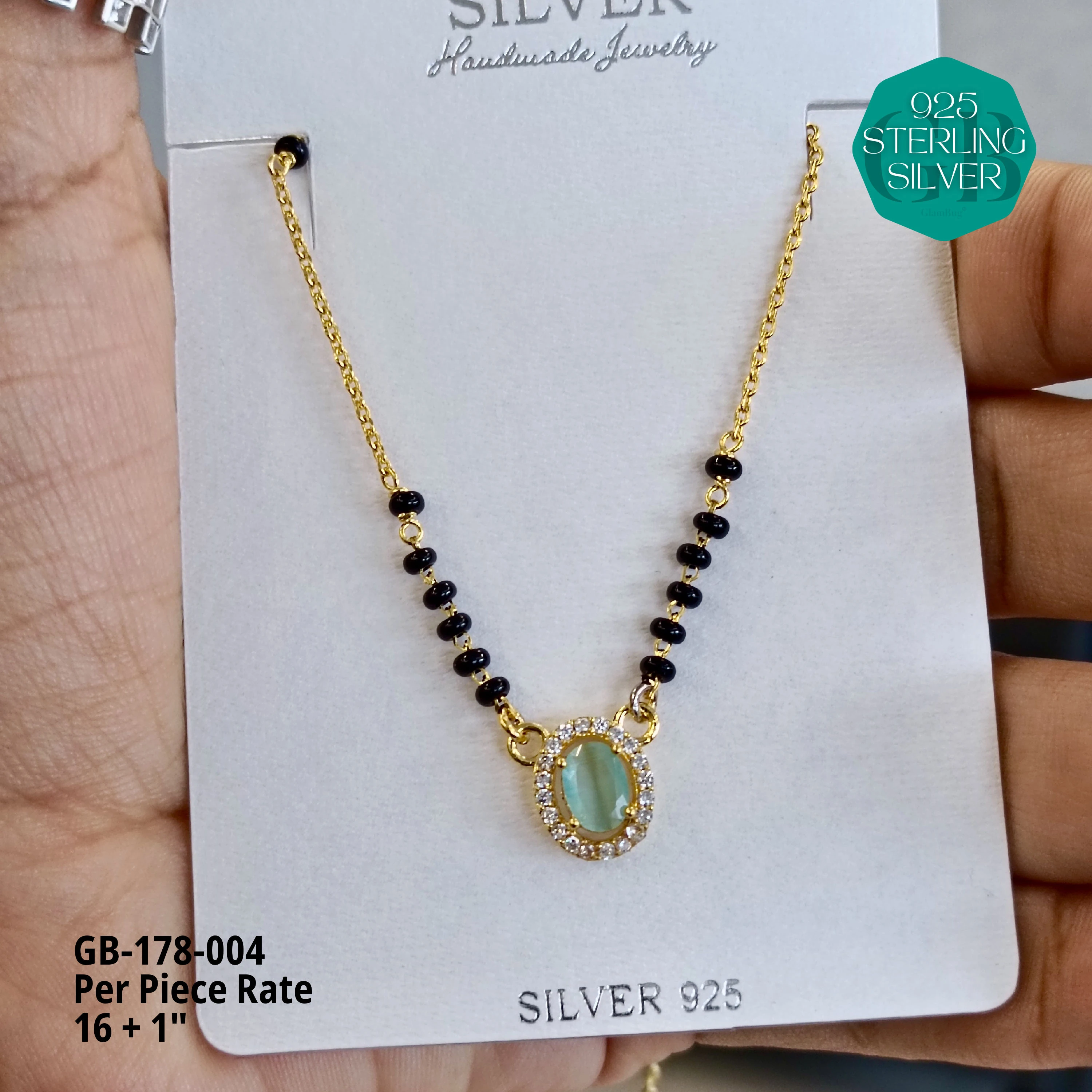 GOLD - SOLITAIRE MANGALSUTRA - Premium 925 Silver Jewellery - SKU: GB-178-004 - Hyderabad Silver Importers