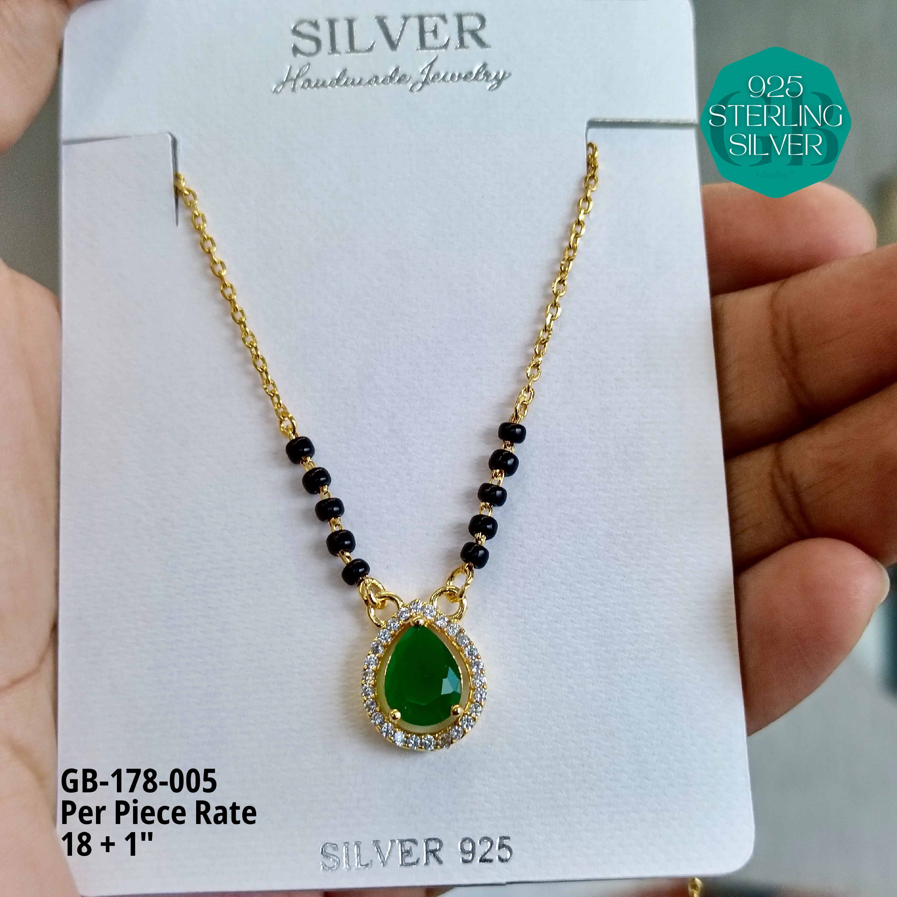 GOLD  - SOLITAIRE MANGALSUTRA - Premium 925 Silver Jewellery - SKU: GB-178-005 - Hyderabad Silver Importers