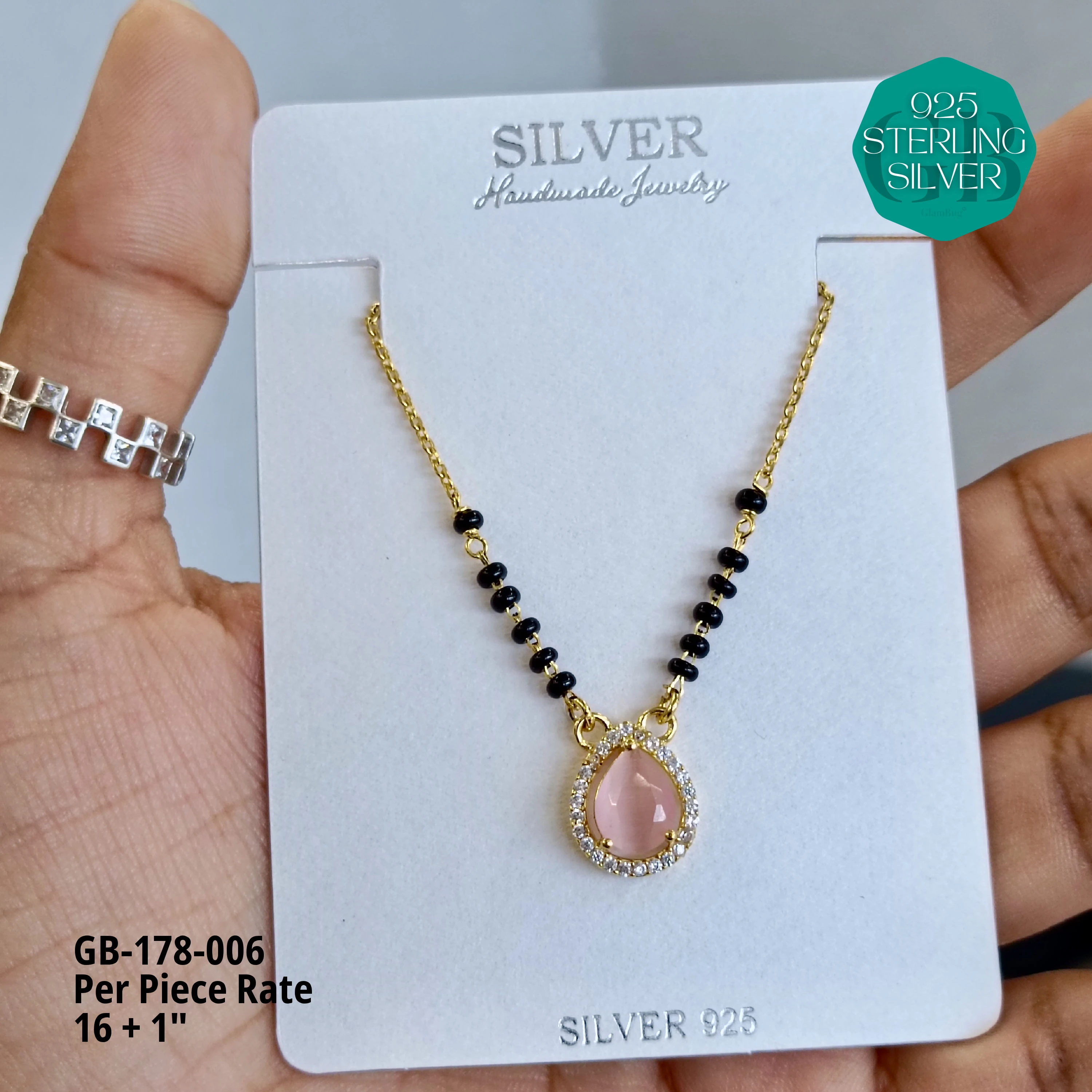 GOLD - SOLITAIRE MANGALSUTRA - Premium 925 Silver Jewellery - SKU: GB-178-006 - Hyderabad Silver Importers