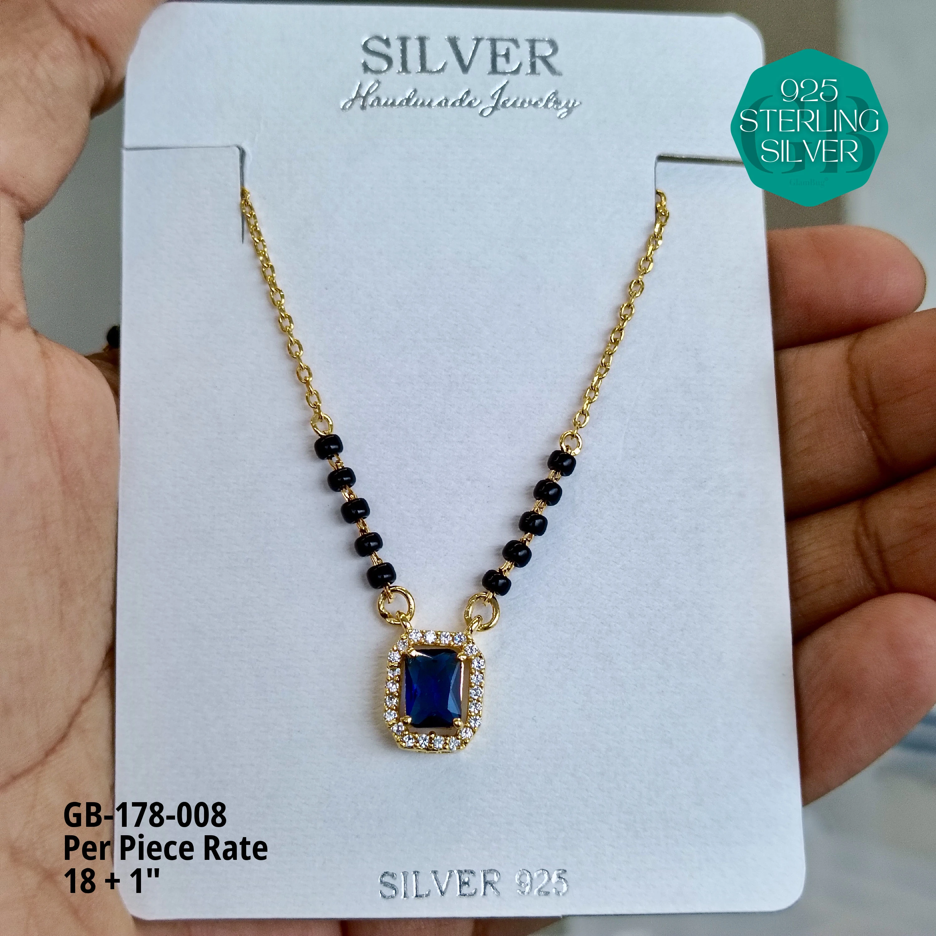 GOLD  - SOLITAIRE MANGALSUTRA - Premium 925 Silver Jewellery - SKU: GB-178-008 - Hyderabad Silver Importers