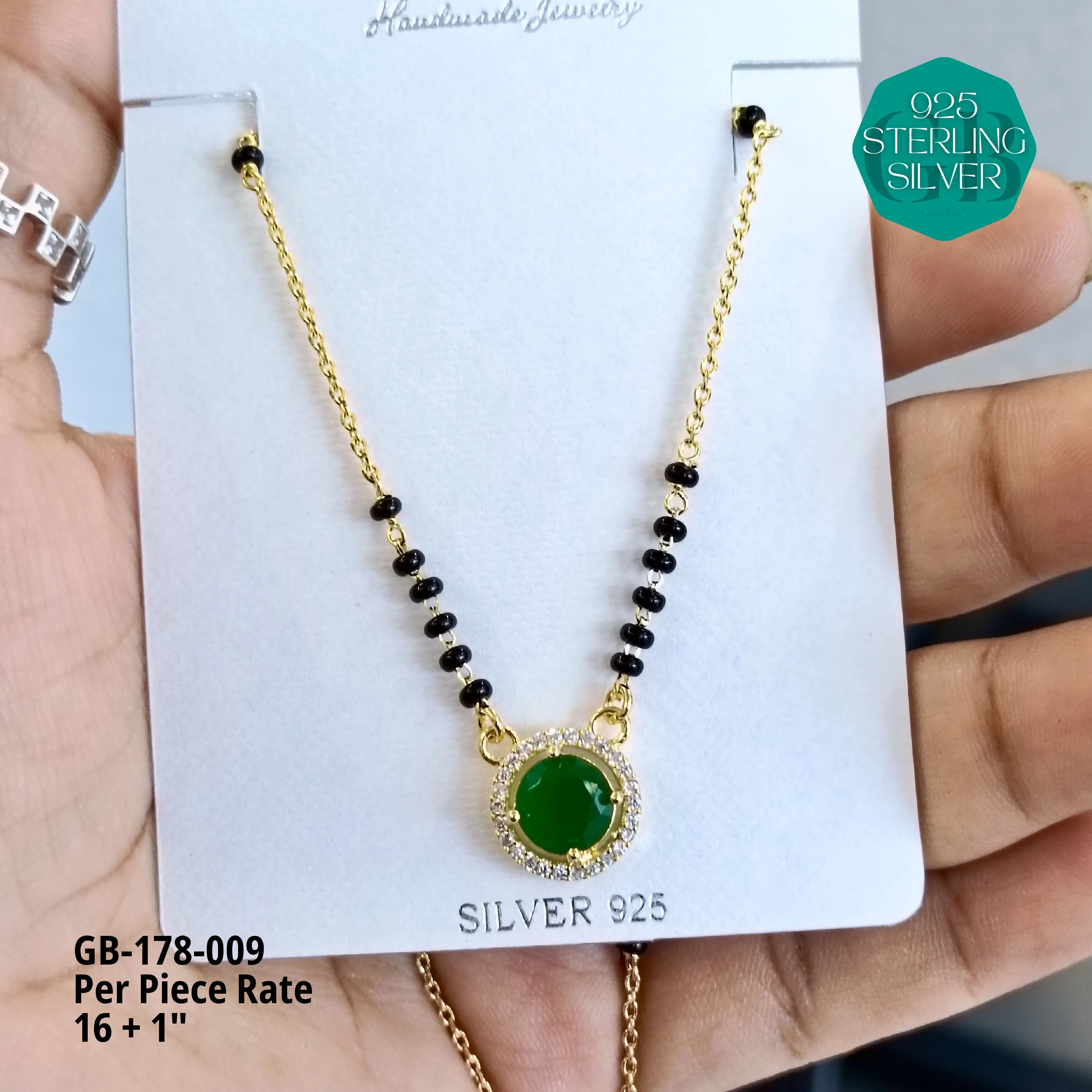 GOLD  - SOLITAIRE MANGALSUTRA - Premium 925 Silver Jewellery - SKU: GB-178-009 - Hyderabad Silver Importers