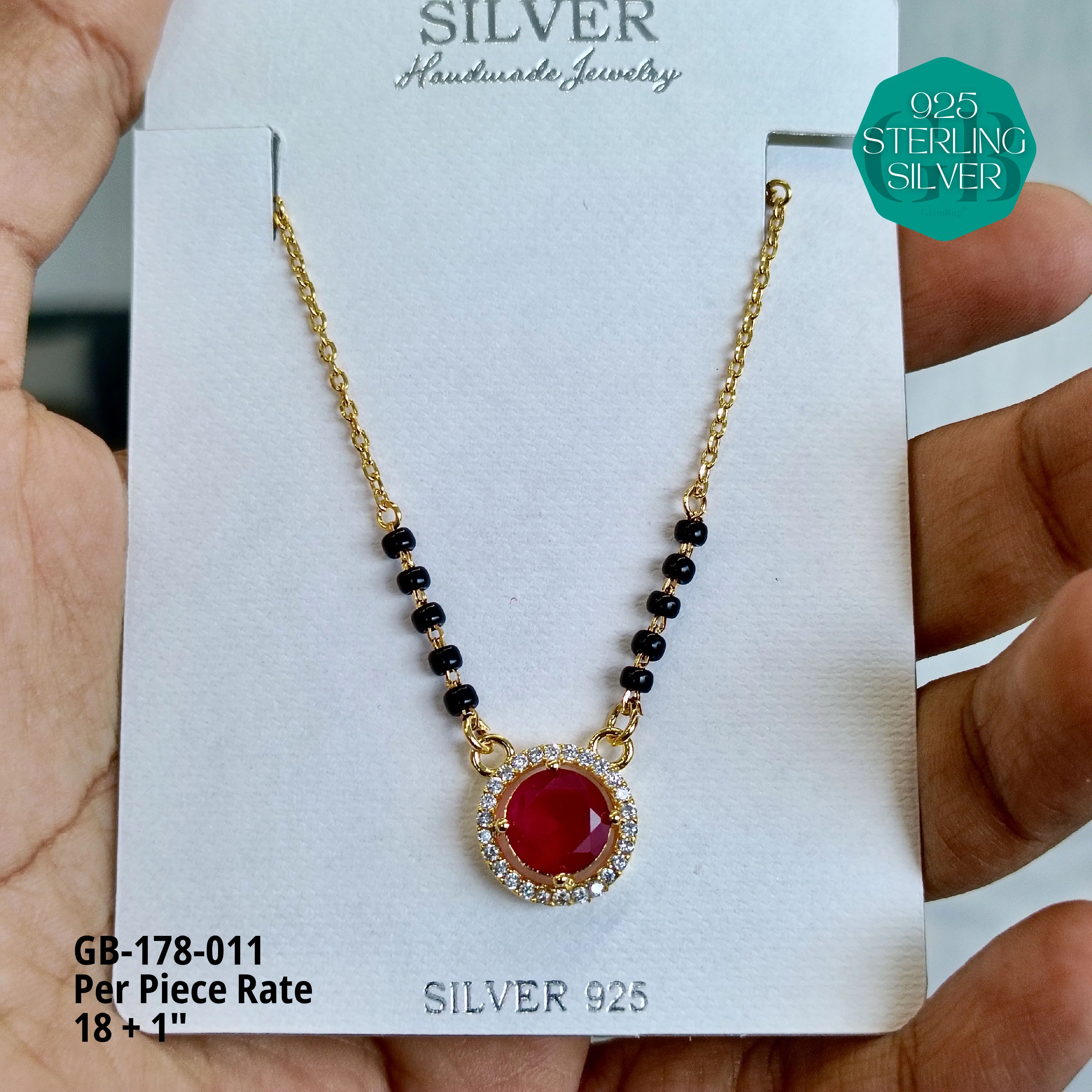 GOLD - SOLITAIRE MANGALSUTRA - Premium 925 Silver Jewellery - SKU: GB-178-011 - Hyderabad Silver Importers