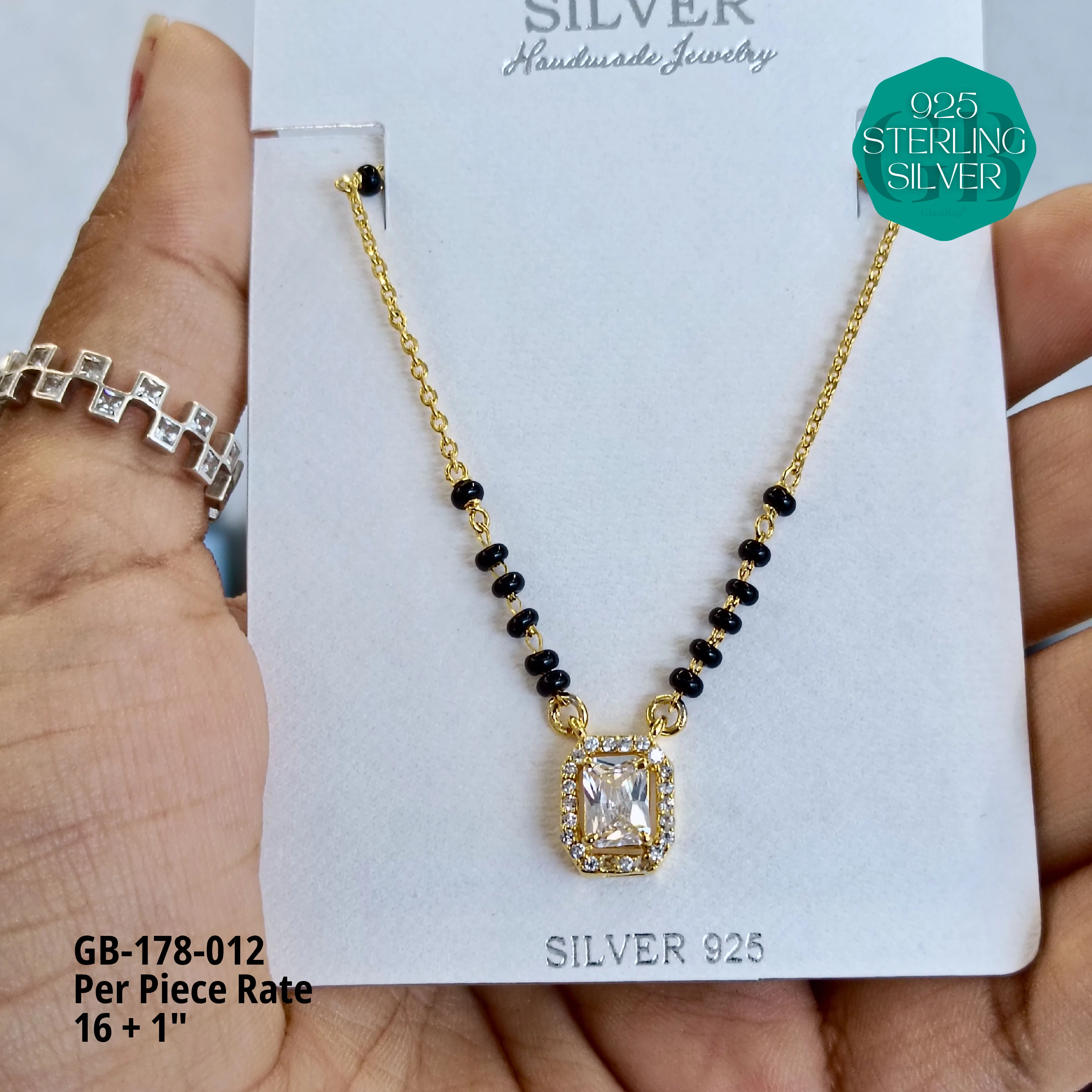 GOLD  - SOLITAIRE MANGALSUTRA - Premium 925 Silver Jewellery - SKU: GB-178-012 - Hyderabad Silver Importers