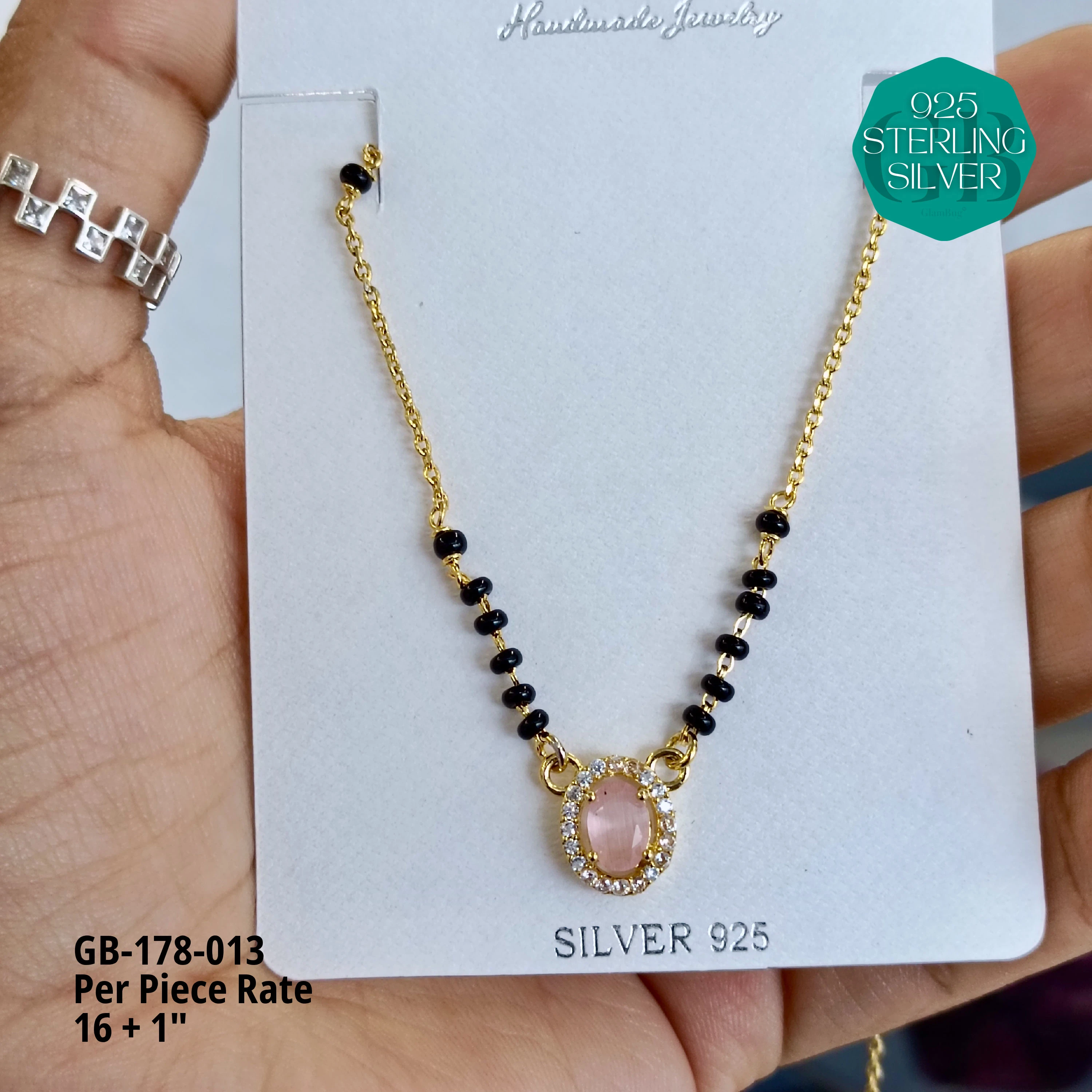GOLD  - SOLITAIRE MANGALSUTRA - Premium 925 Silver Jewellery - SKU: GB-178-013 - Hyderabad Silver Importers