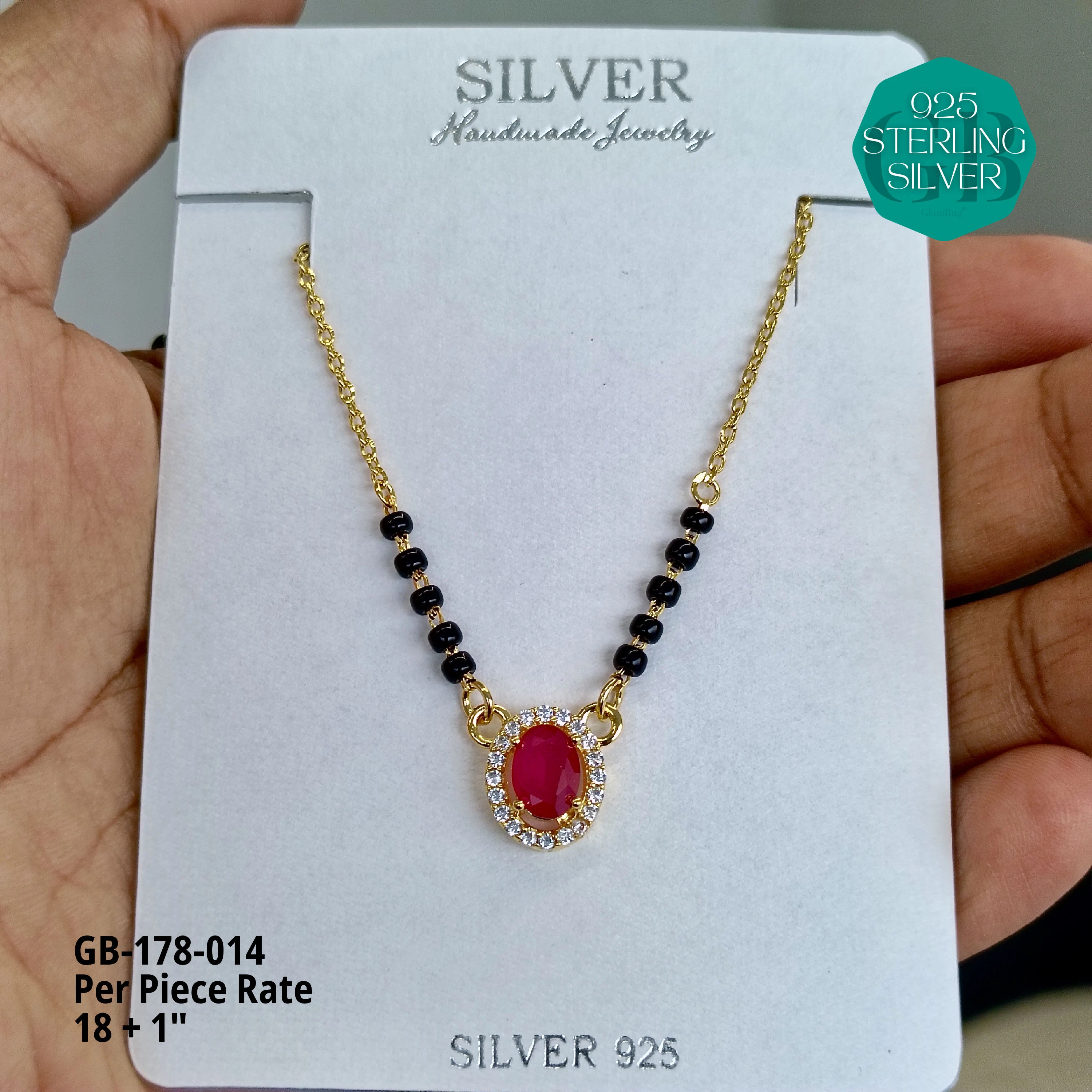 GOLD  - SOLITAIRE MANGALSUTRA - Premium 925 Silver Jewellery - SKU: GB-178-014 - Hyderabad Silver Importers