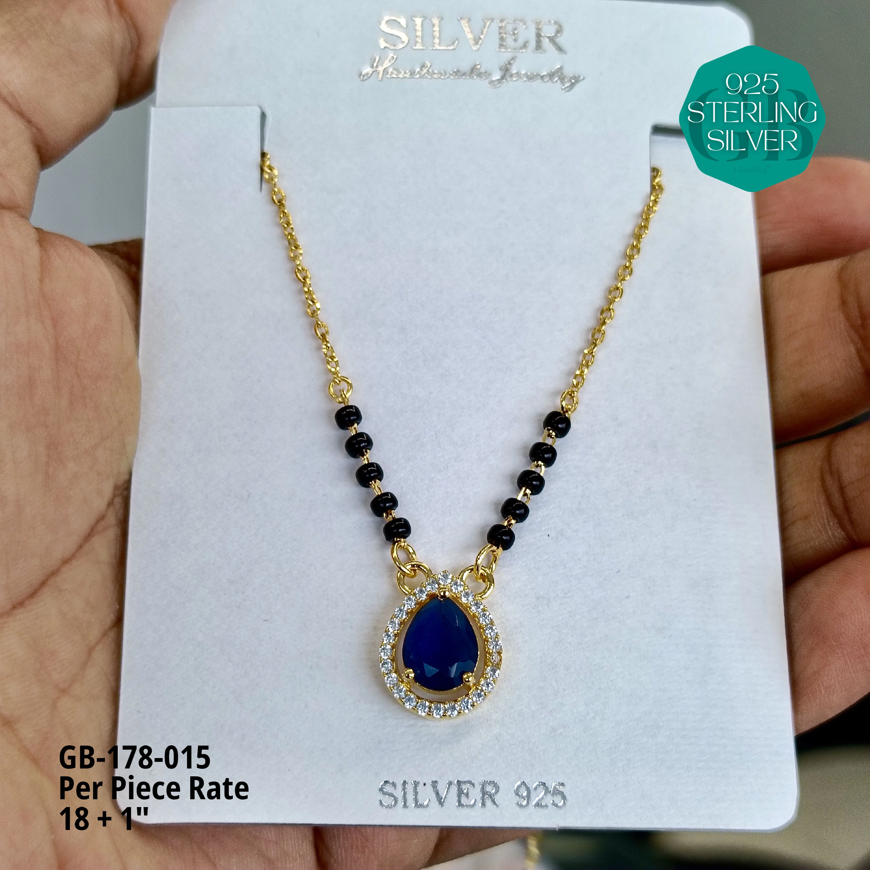 GOLD - SOLITAIRE MANGALSUTRA - Premium 925 Silver Jewellery - SKU: GB-178-015 - Hyderabad Silver Importers