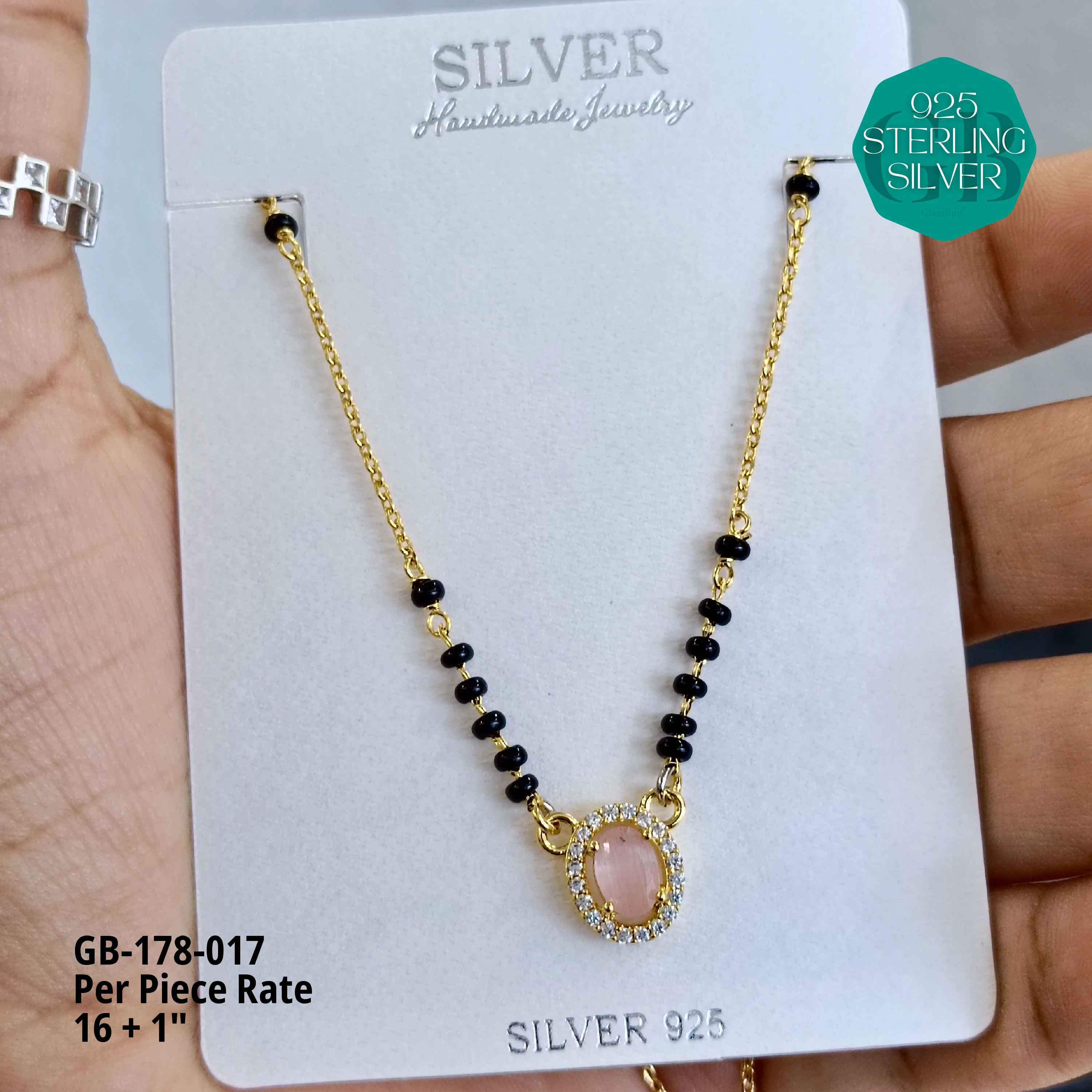 GOLD - SOLITAIRE MANGALSUTRA - Premium 925 Silver Jewellery - SKU: GB-178-017 - Hyderabad Silver Importers