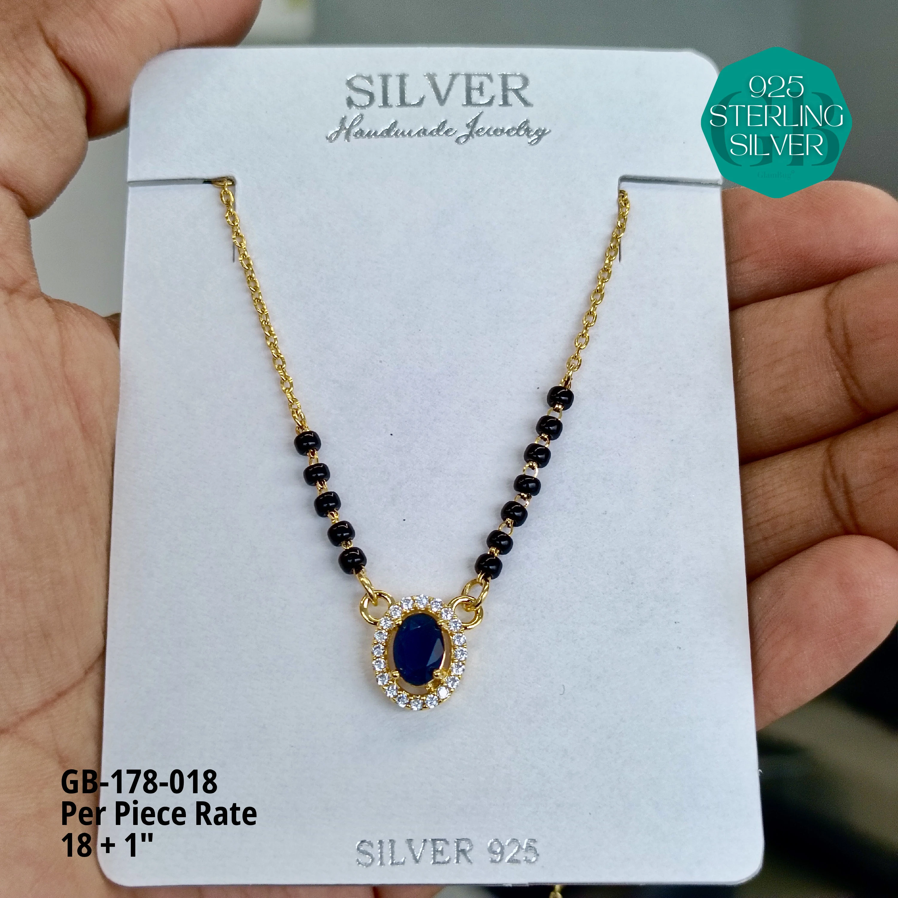 GOLD  - SOLITAIRE MANGALSUTRA - Premium 925 Silver Jewellery - SKU: GB-178-018 - Hyderabad Silver Importers