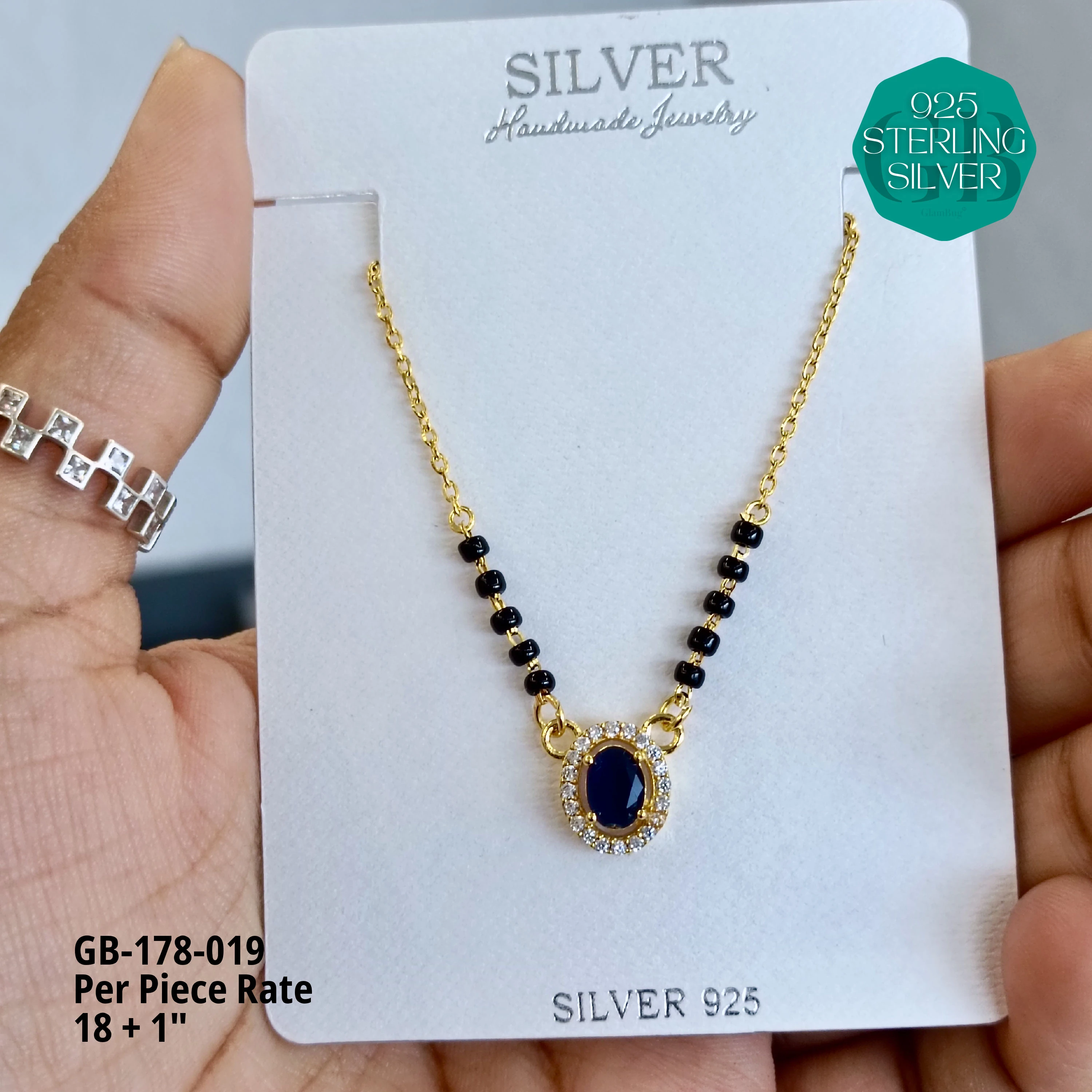 GOLD - SOLITAIRE MANGALSUTRA - Premium 925 Silver Jewellery - SKU: GB-178-019 - Hyderabad Silver Importers