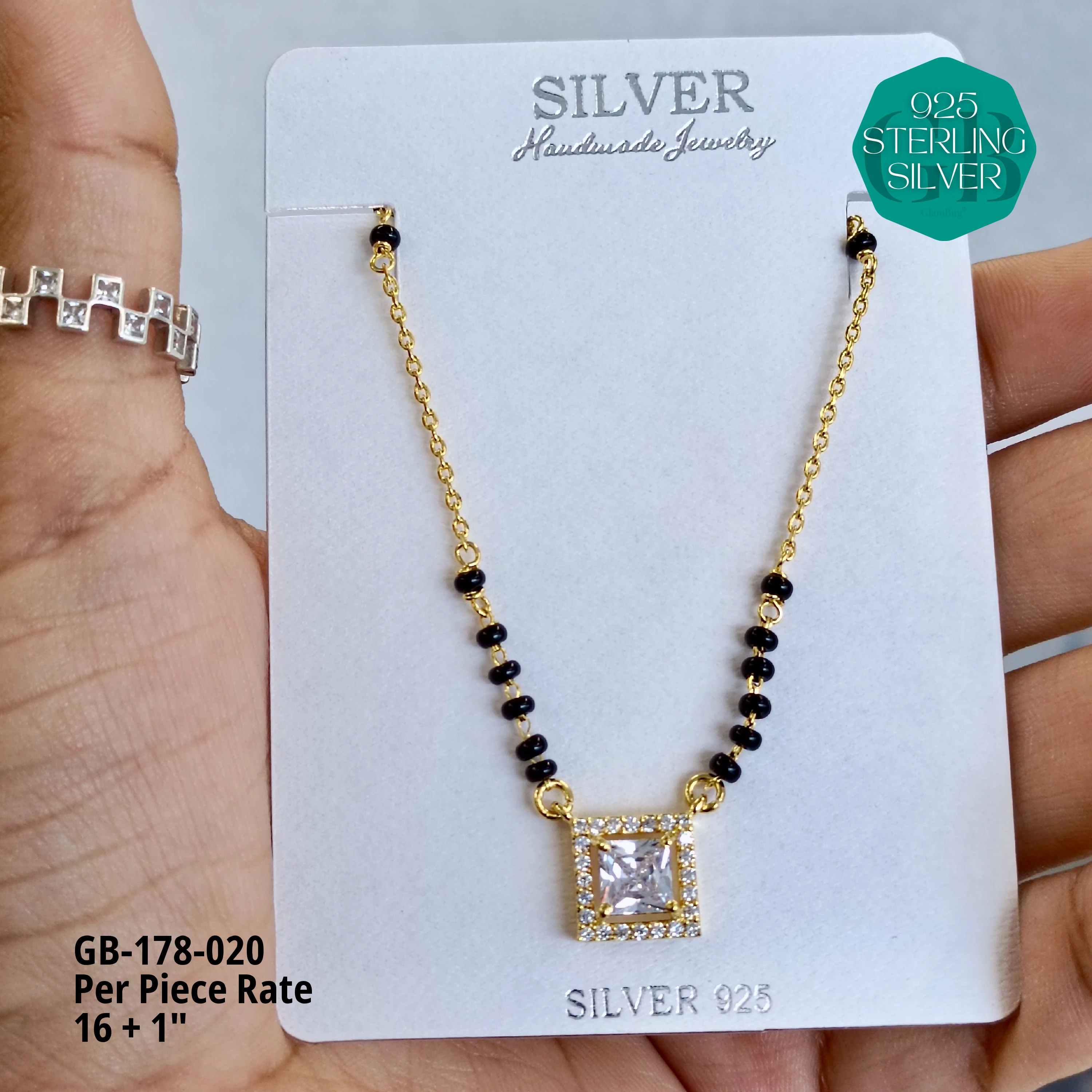 GOLD  - SOLITAIRE MANGALSUTRA - Premium 925 Silver Jewellery - SKU: GB-178-020 - Hyderabad Silver Importers