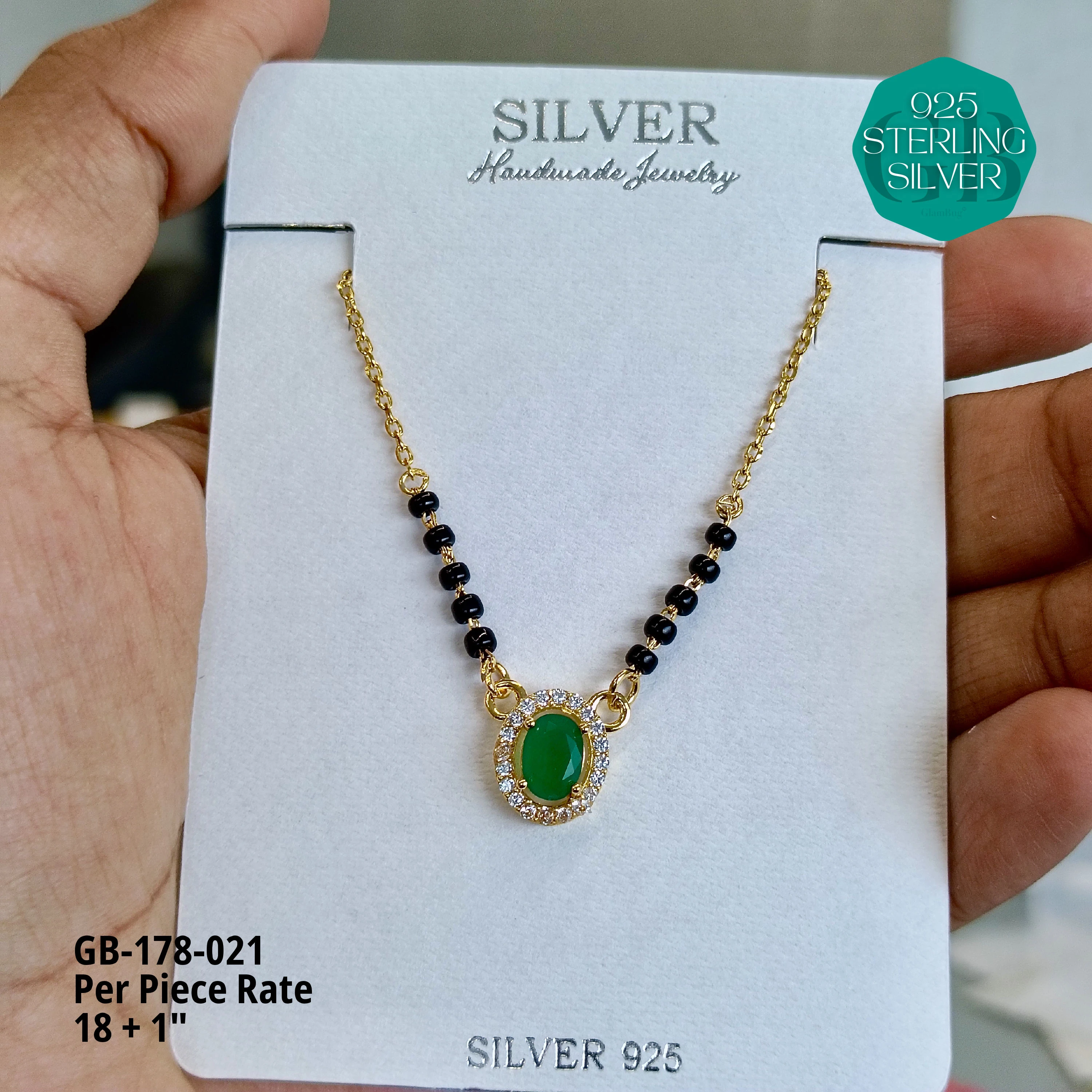 GOLD  - SOLITAIRE MANGALSUTRA - Premium 925 Silver Jewellery - SKU: GB-178-021 - Hyderabad Silver Importers