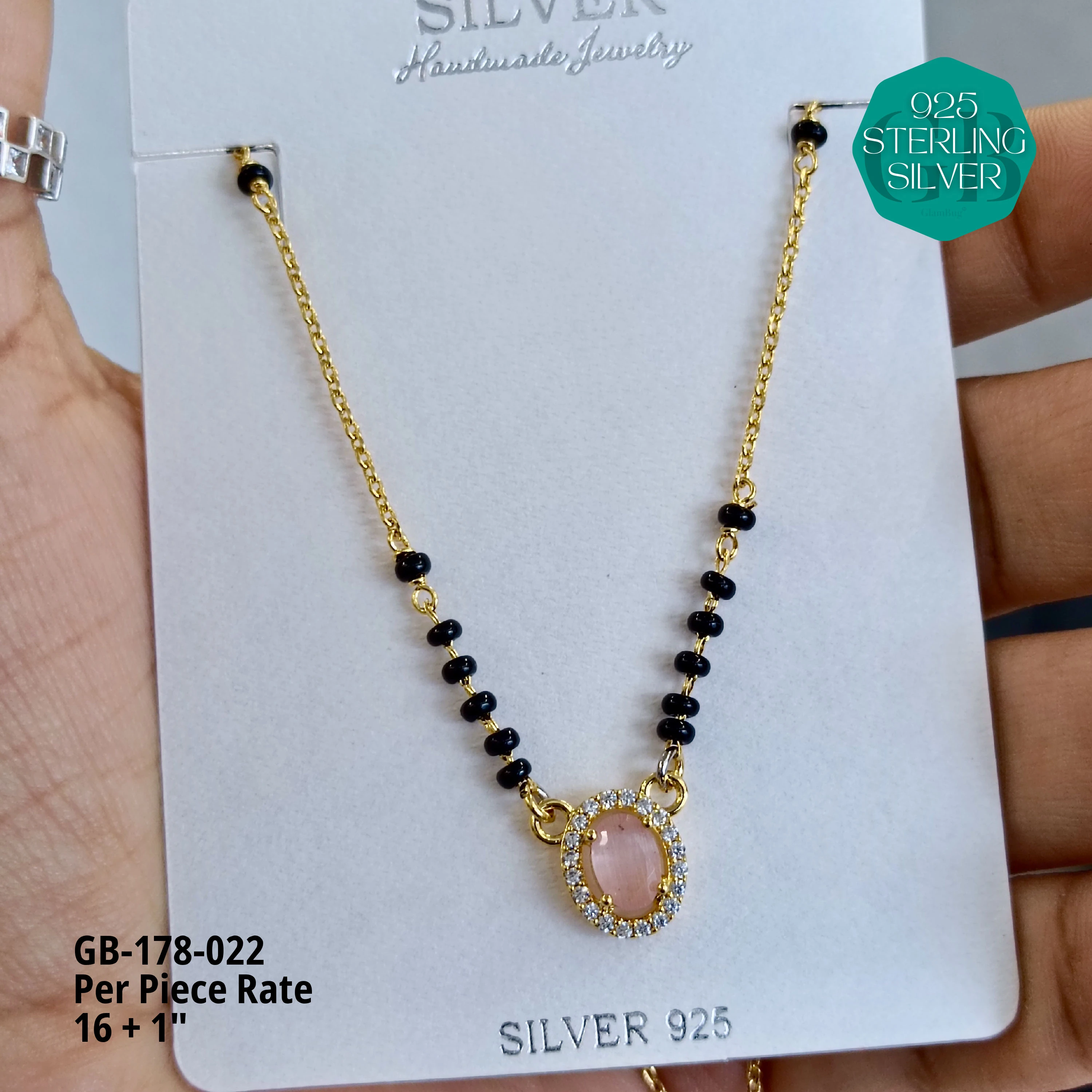 GOLD  - SOLITAIRE MANGALSUTRA - Premium 925 Silver Jewellery - SKU: GB-178-022 - Hyderabad Silver Importers