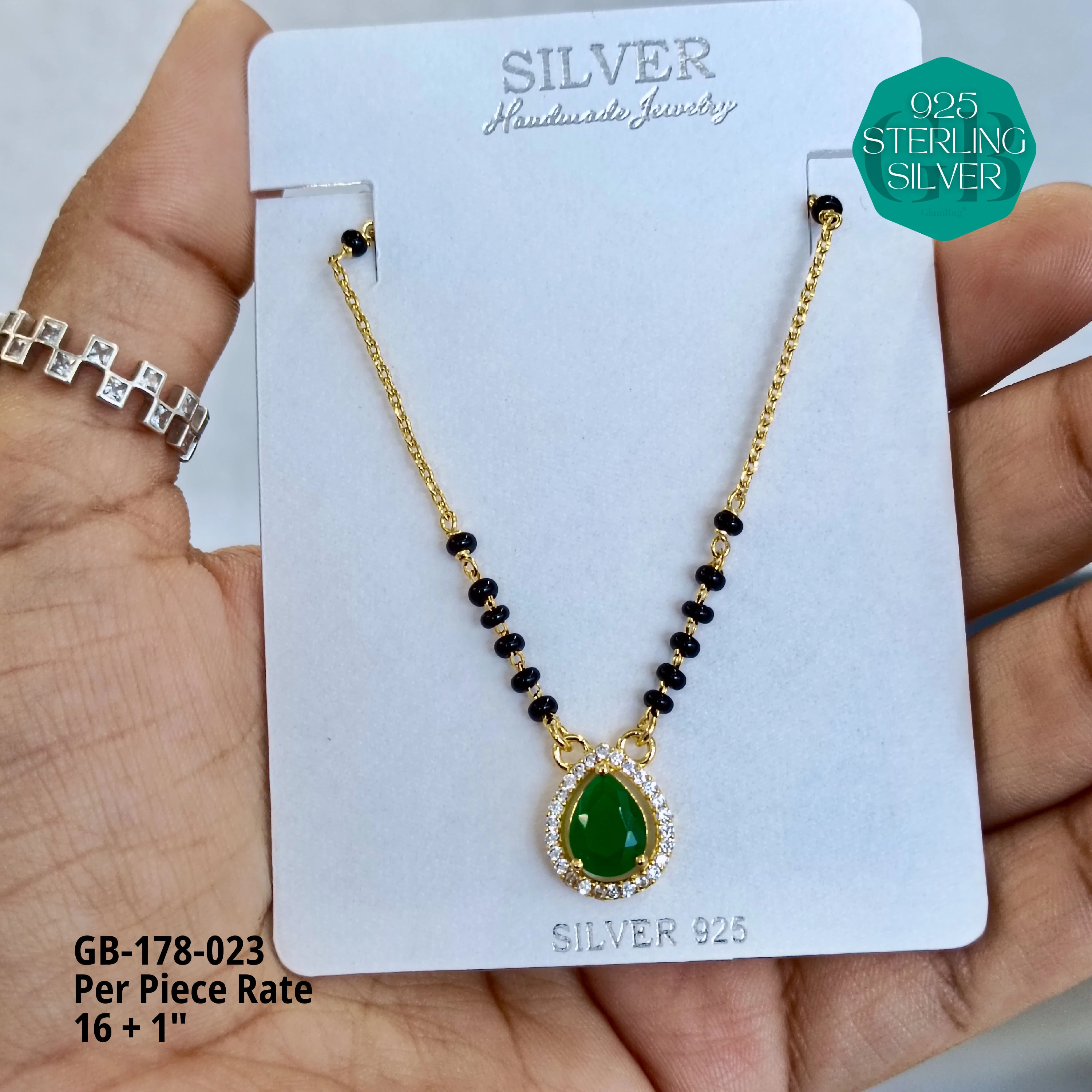 GOLD - SOLITAIRE MANGALSUTRA - Premium 925 Silver Jewellery - SKU: GB-178-023 - Hyderabad Silver Importers