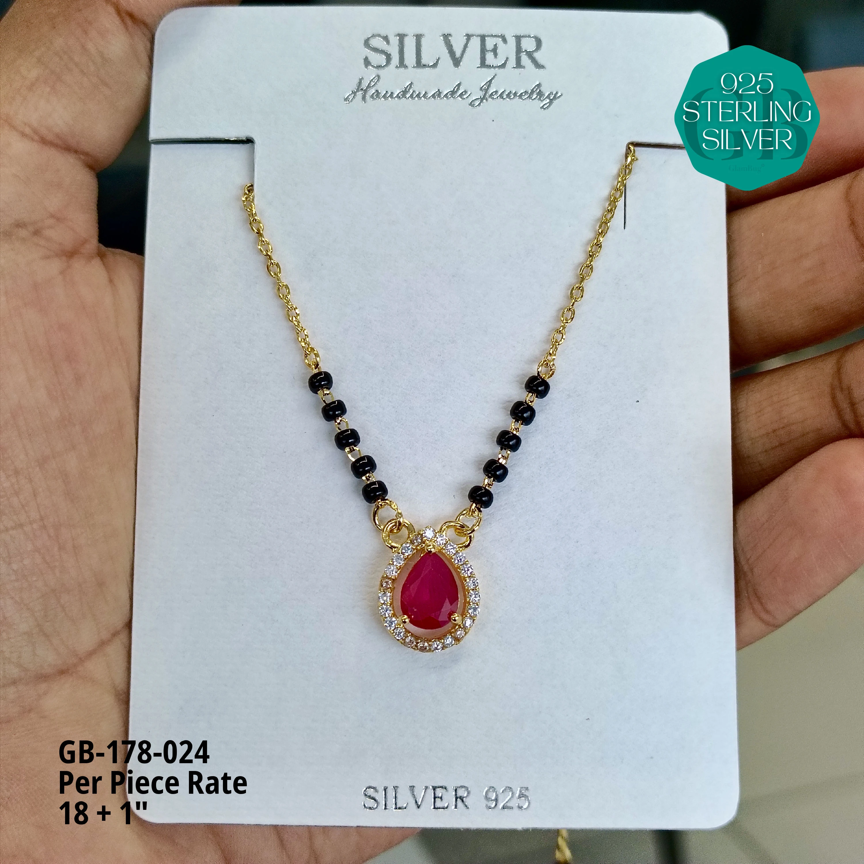 GOLD  - SOLITAIRE MANGALSUTRA - Premium 925 Silver Jewellery - SKU: GB-178-024 - Hyderabad Silver Importers