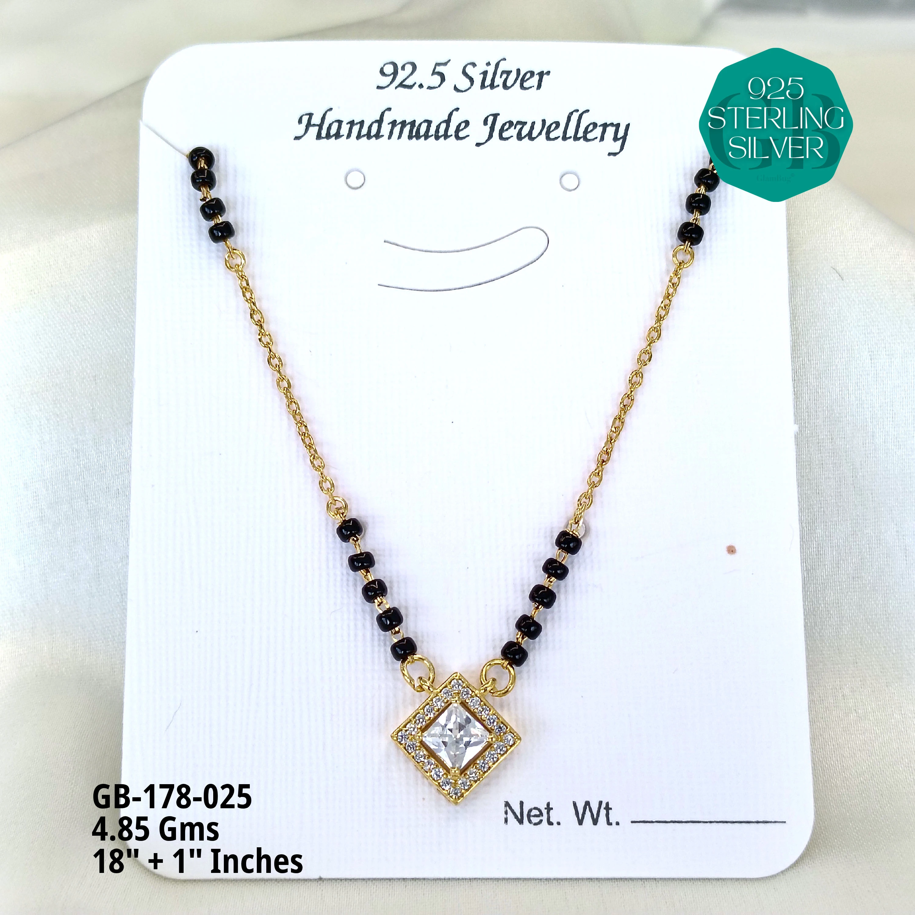 GOLD  - SOLITAIRE MANGALSUTRA - Premium 925 Silver Jewellery - SKU: GB-178-025 - Hyderabad Silver Importers