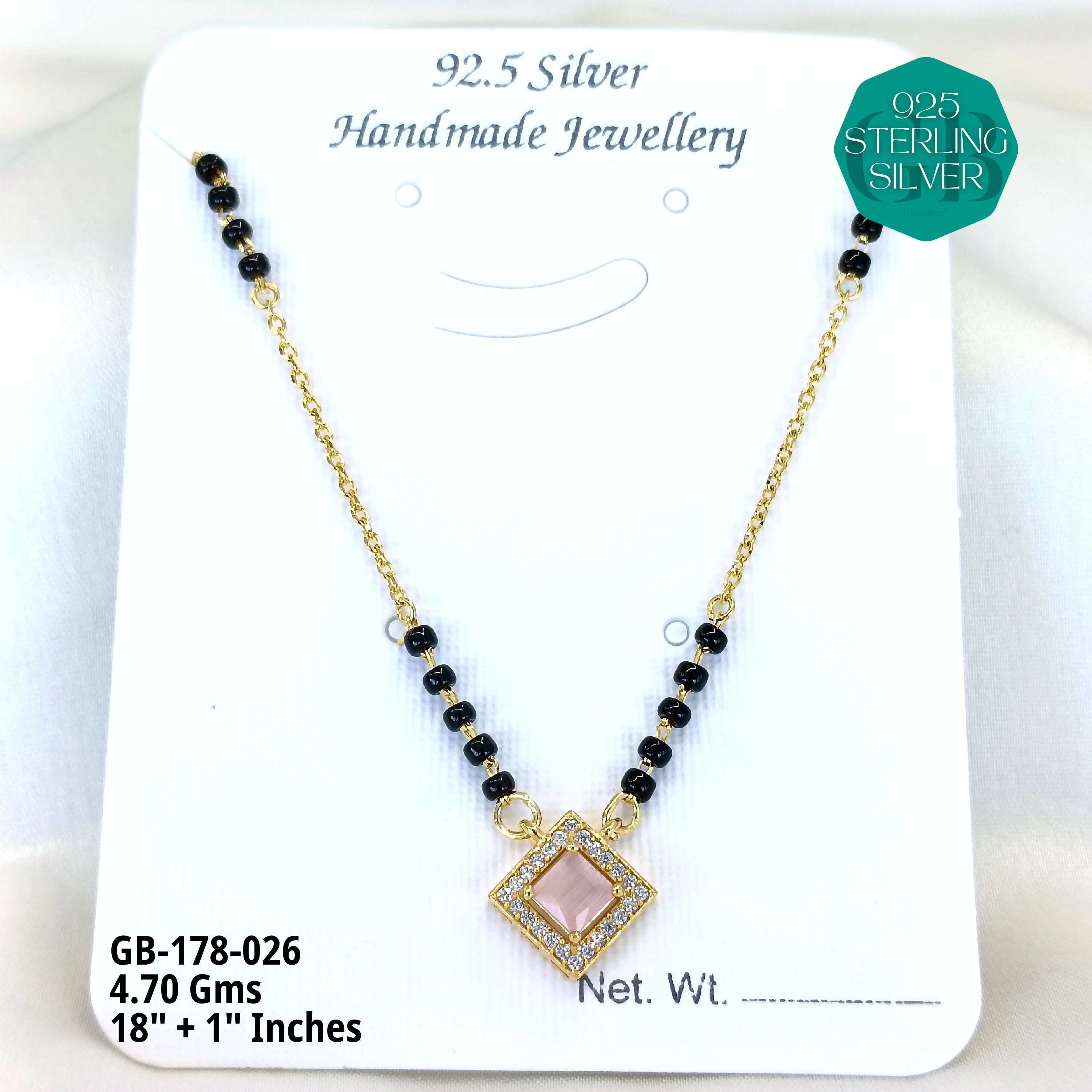 GOLD  - SOLITAIRE MANGALSUTRA - Premium 925 Silver Jewellery - SKU: GB-178-026 - Hyderabad Silver Importers