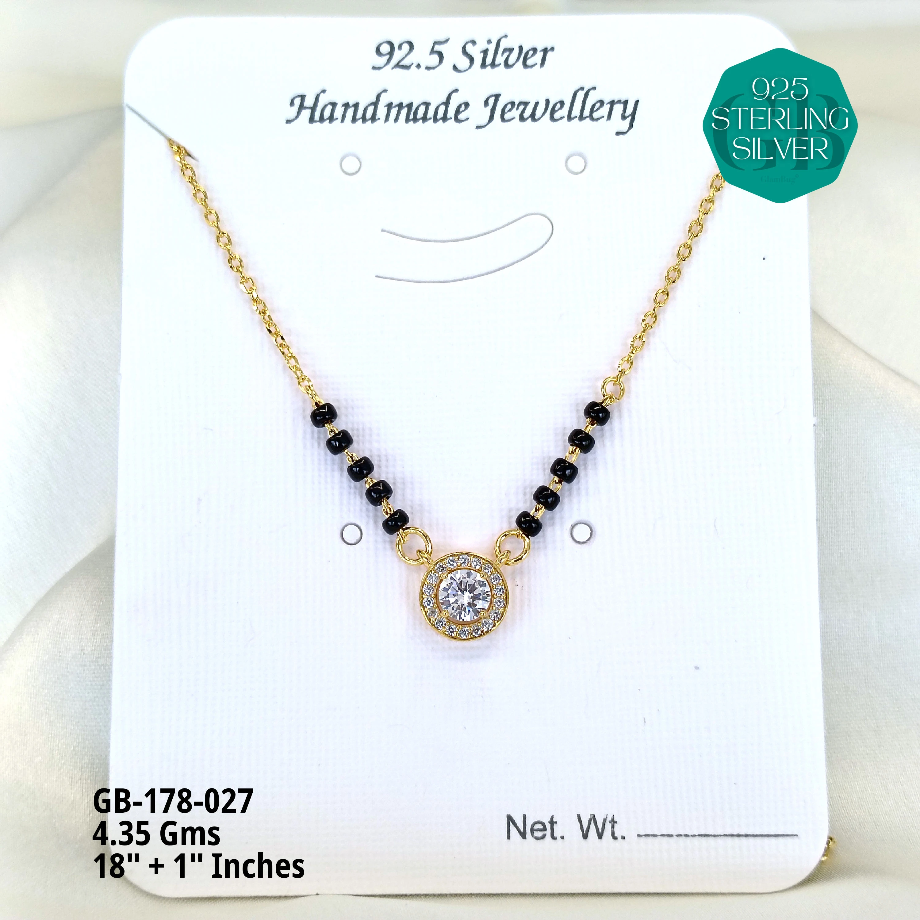 GOLD  - SOLITAIRE MANGALSUTRA - Premium 925 Silver Jewellery - SKU: GB-178-027 - Hyderabad Silver Importers