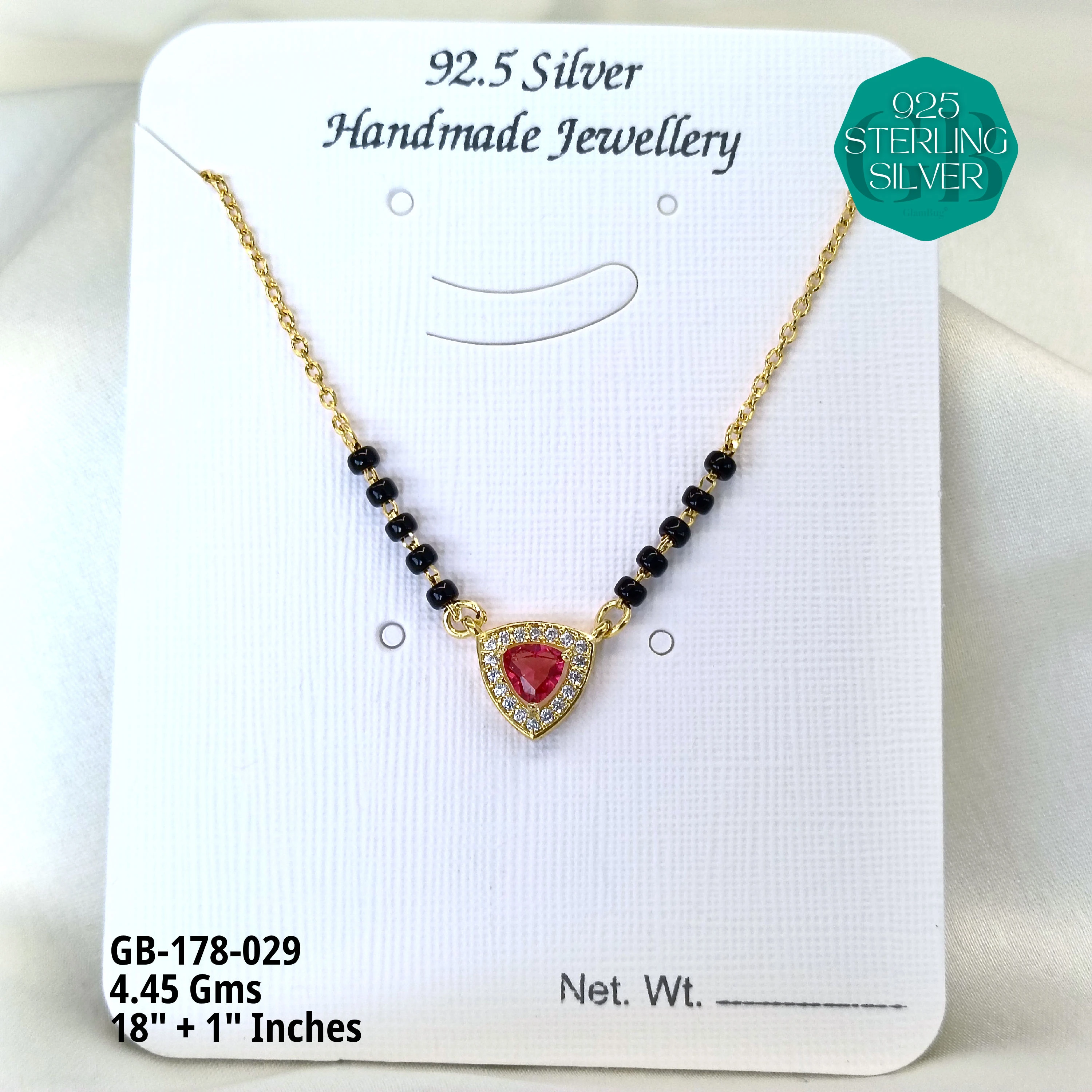 GOLD - SOLITAIRE MANGALSUTRA - Premium 925 Silver Jewellery - SKU: GB-178-029 - Hyderabad Silver Importers