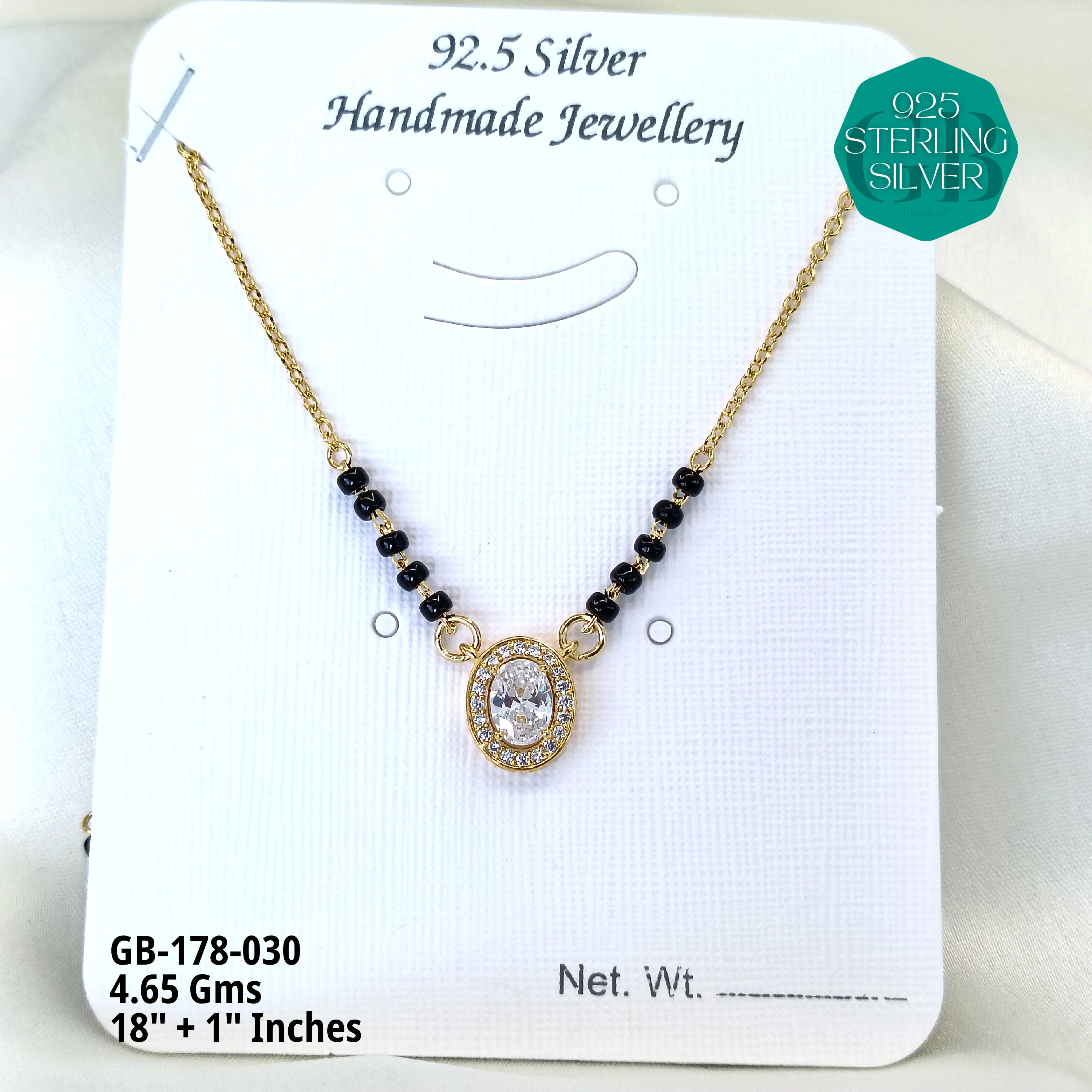 GOLD - SOLITAIRE MANGALSUTRA - Premium 925 Silver Jewellery - SKU: GB-178-030 - Hyderabad Silver Importers