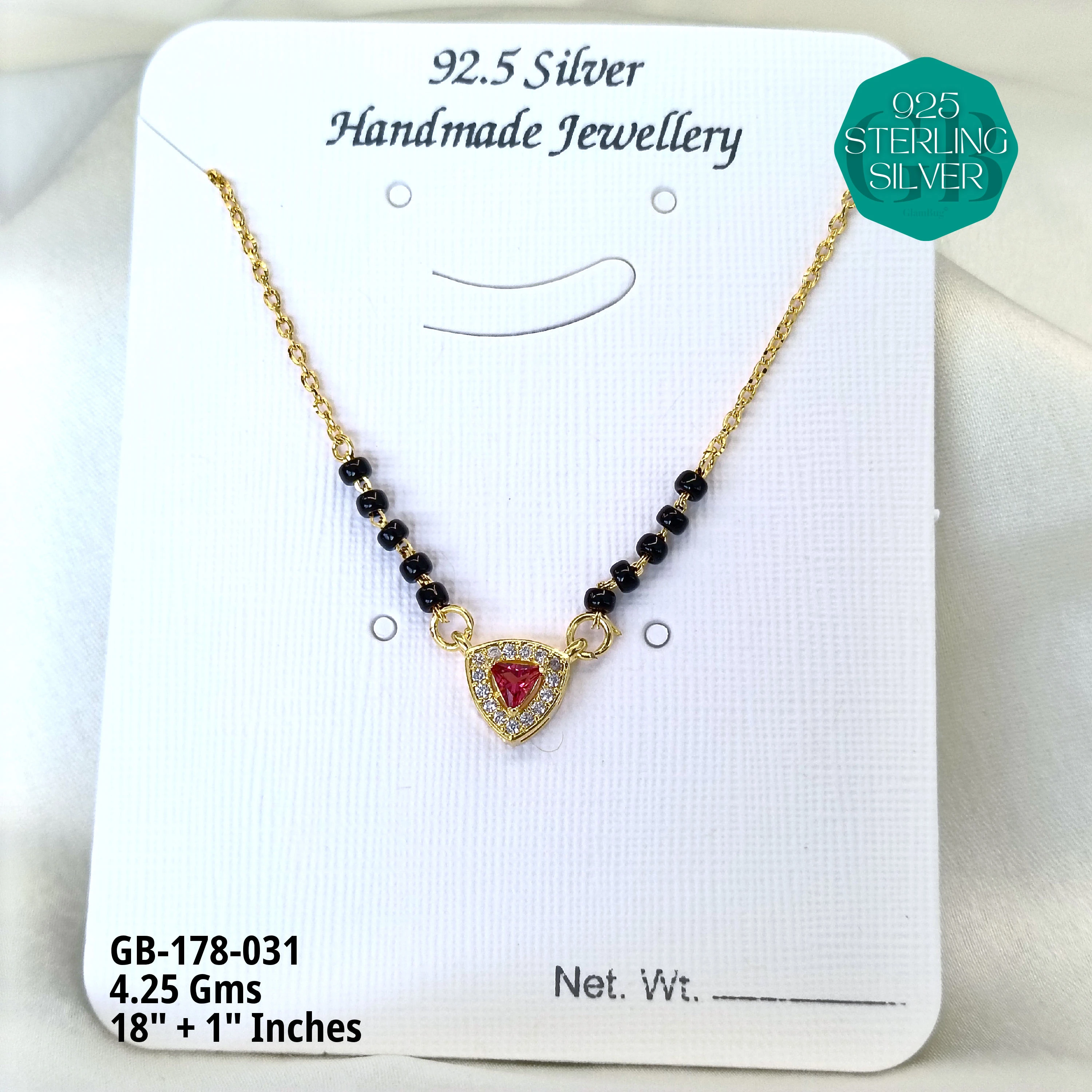 GOLD - SOLITAIRE MANGALSUTRA - Premium 925 Silver Jewellery - SKU: GB-178-031 - Hyderabad Silver Importers