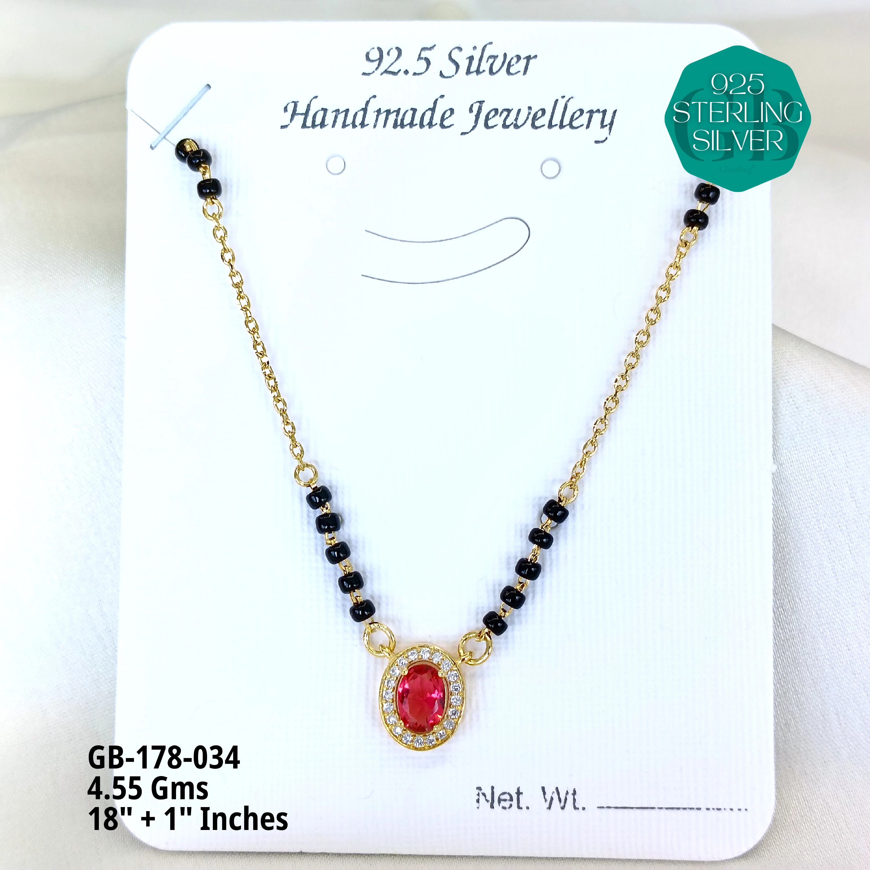 GOLD  - SOLITAIRE MANGALSUTRA - Premium 925 Silver Jewellery - SKU: GB-178-034 - Hyderabad Silver Importers