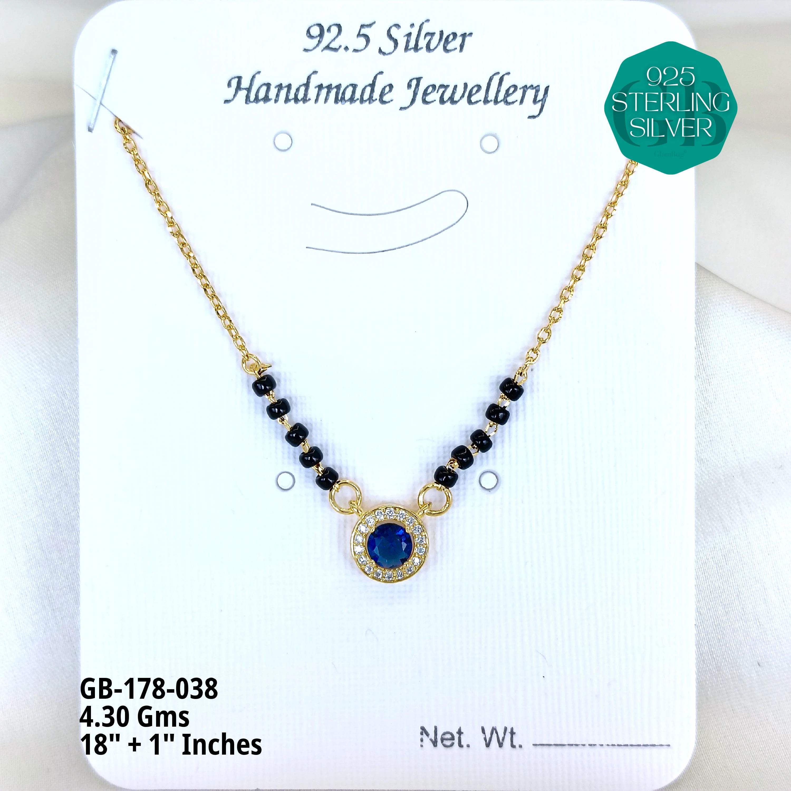 GOLD - SOLITAIRE MANGALSUTRA - Premium 925 Silver Jewellery - SKU: GB-178-038 - Hyderabad Silver Importers