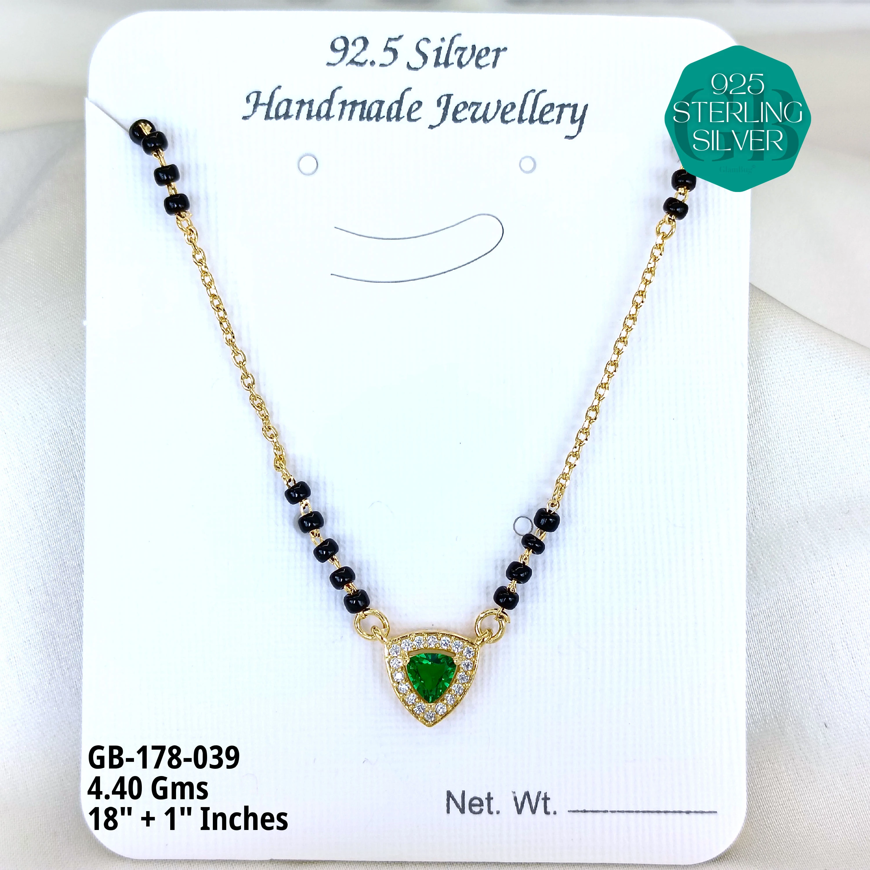 GOLD - SOLITAIRE MANGALSUTRA - Premium 925 Silver Jewellery - SKU: GB-178-039 - Hyderabad Silver Importers