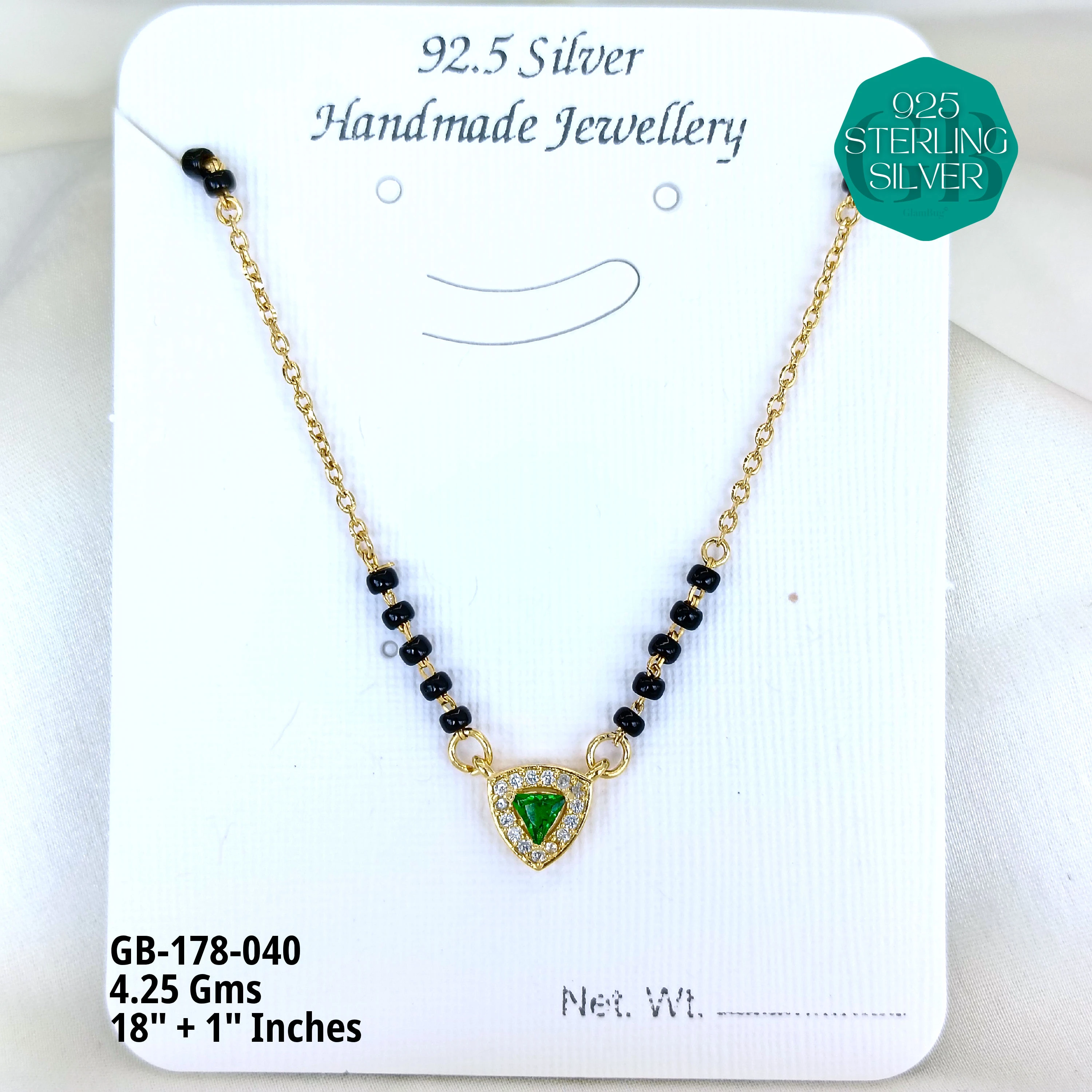 GOLD  - SOLITAIRE MANGALSUTRA - Premium 925 Silver Jewellery - SKU: GB-178-040 - Hyderabad Silver Importers