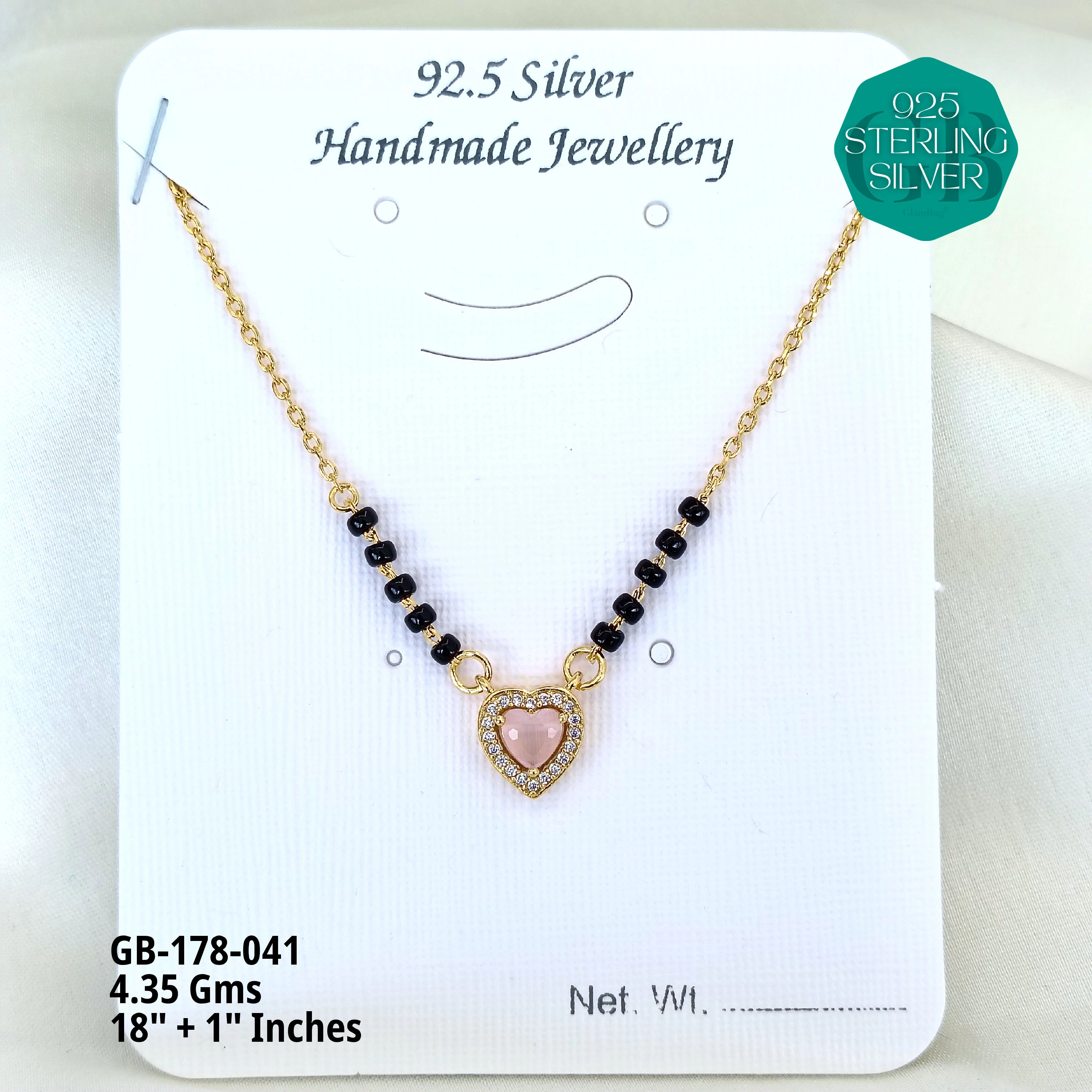 GOLD - SOLITAIRE MANGALSUTRA - Premium 925 Silver Jewellery - SKU: GB-178-041 - Hyderabad Silver Importers