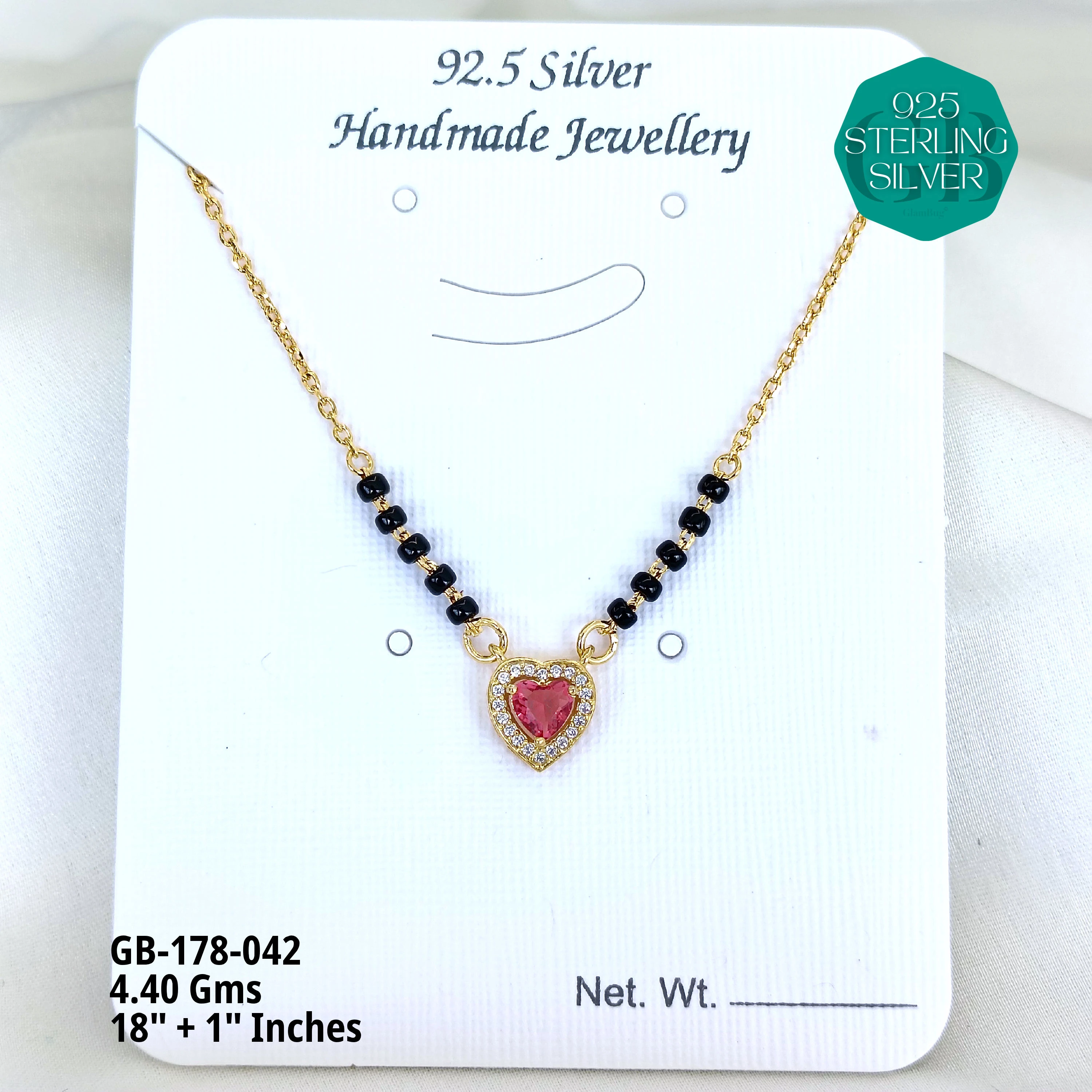 GOLD  - SOLITAIRE MANGALSUTRA - Premium 925 Silver Jewellery - SKU: GB-178-042 - Hyderabad Silver Importers