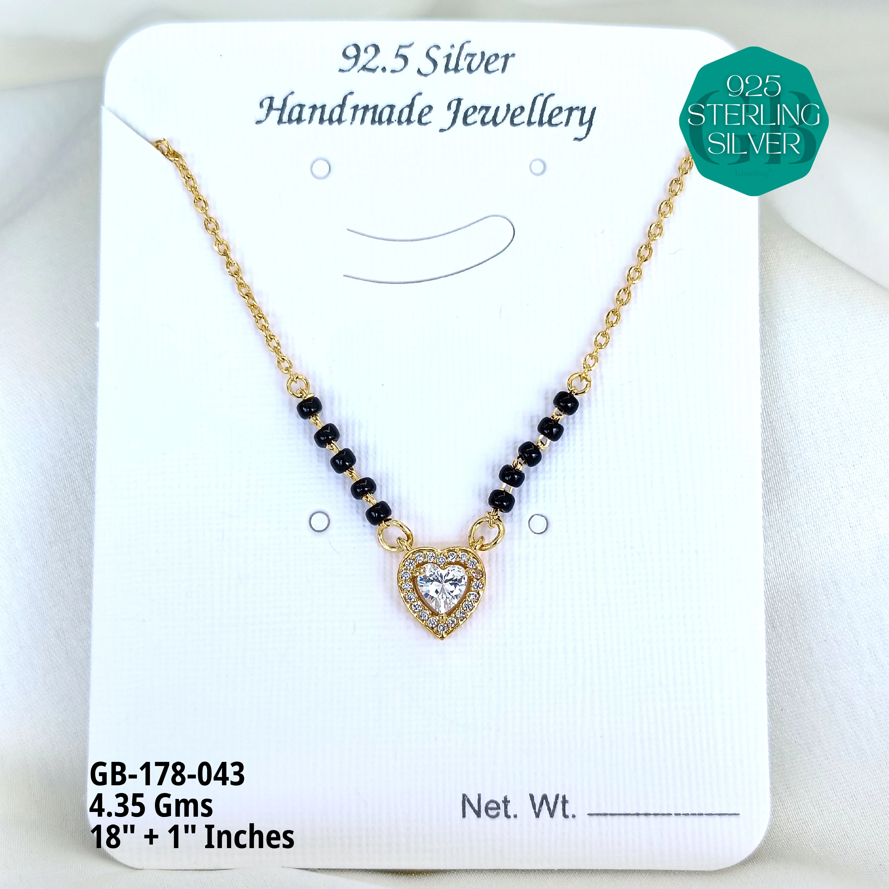 GOLD  - SOLITAIRE MANGALSUTRA - Premium 925 Silver Jewellery - SKU: GB-178-043 - Hyderabad Silver Importers