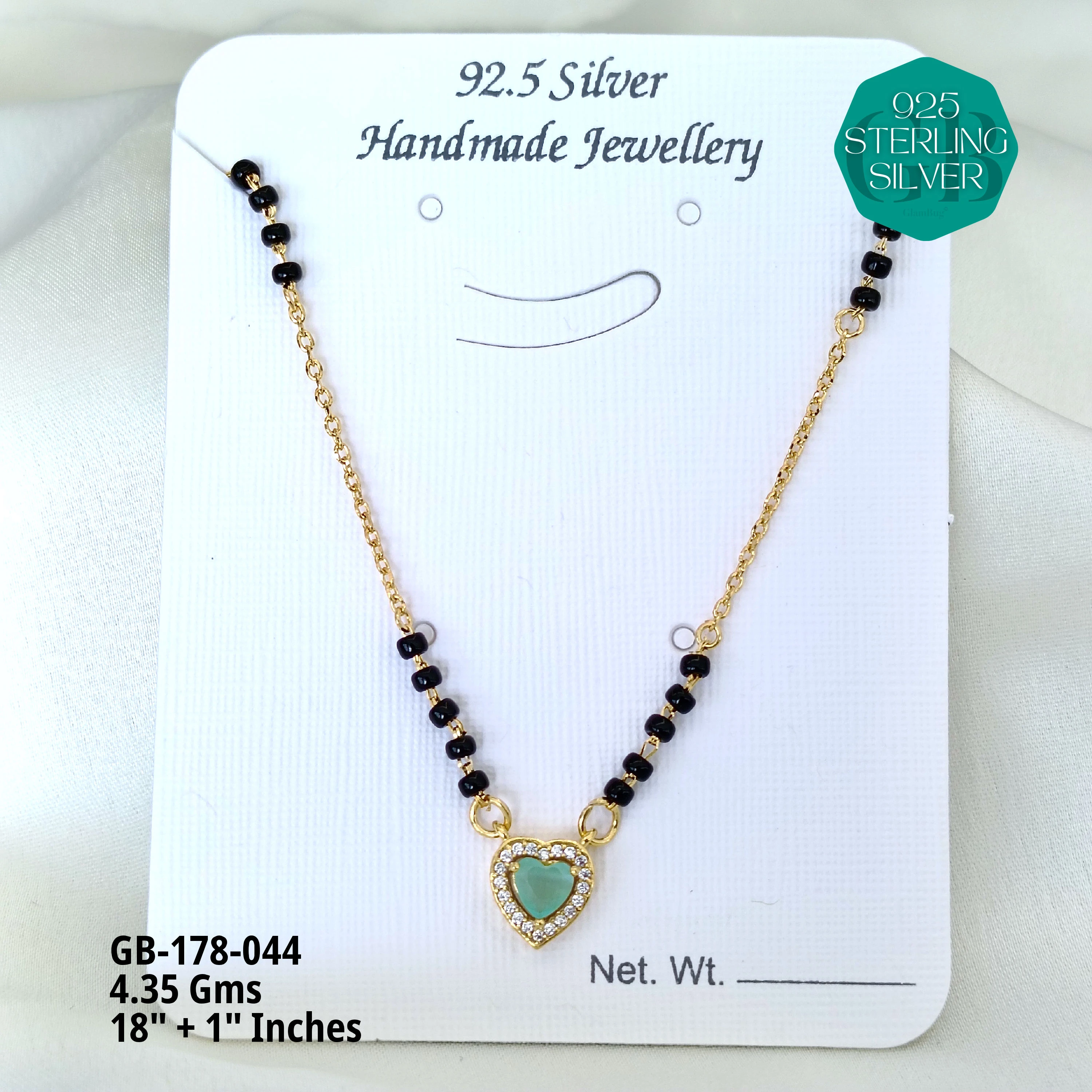 GOLD  - SOLITAIRE MANGALSUTRA - Premium 925 Silver Jewellery - SKU: GB-178-044 - Hyderabad Silver Importers