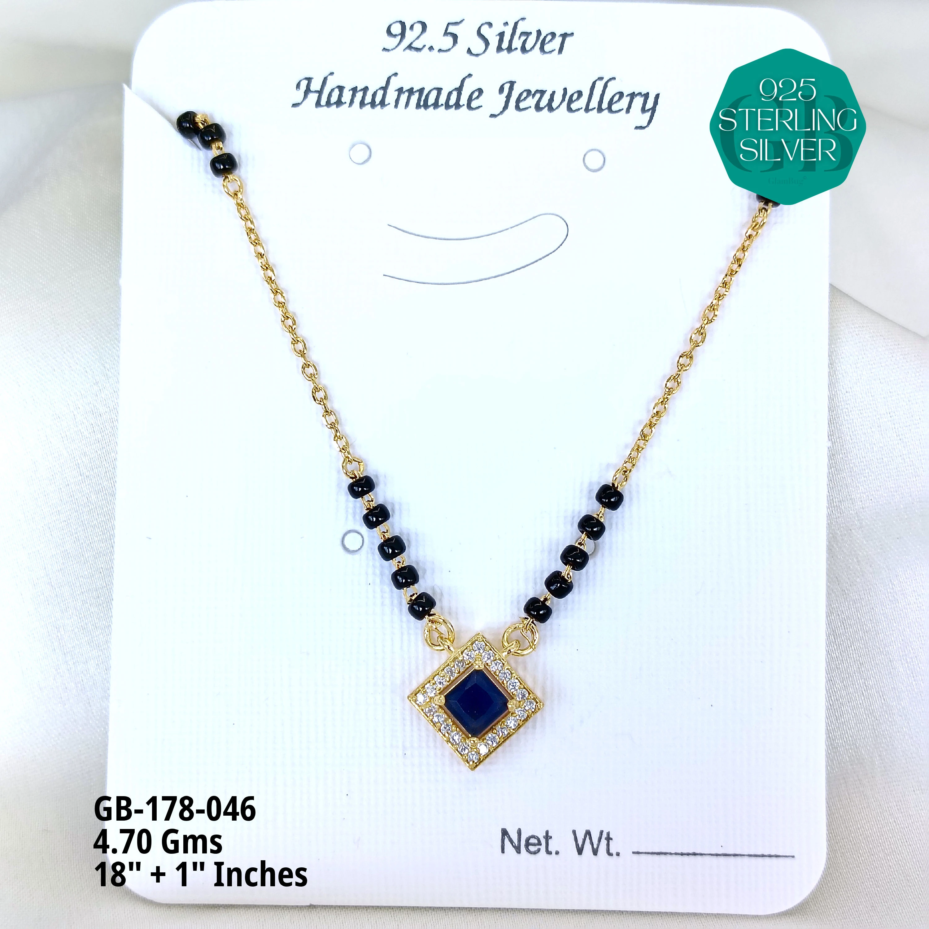 GOLD  - SOLITAIRE MANGALSUTRA - Premium 925 Silver Jewellery - SKU: GB-178-046 - Hyderabad Silver Importers