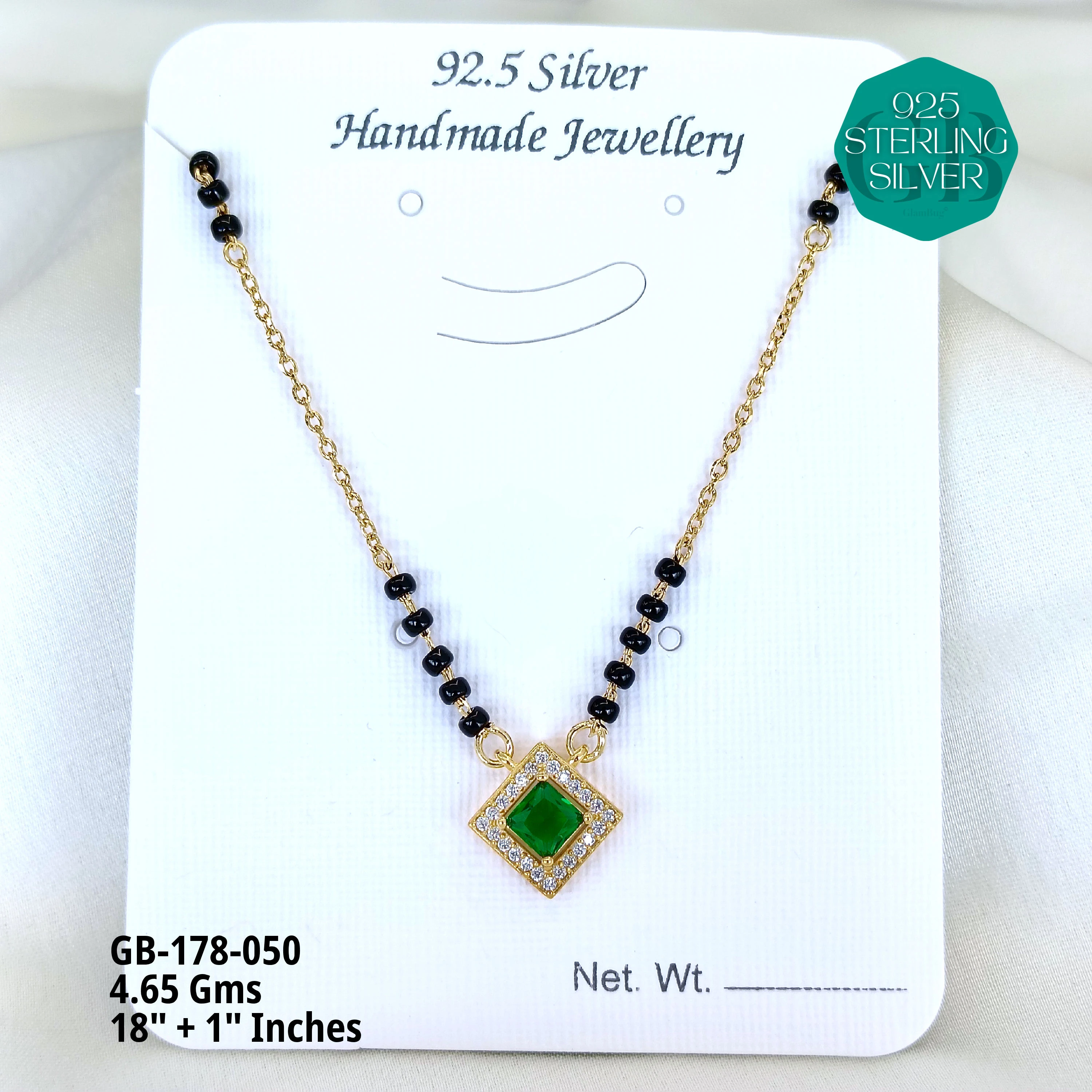 GOLD - SOLITAIRE MANGALSUTRA - Premium 925 Silver Jewellery - SKU: GB-178-050 - Hyderabad Silver Importers