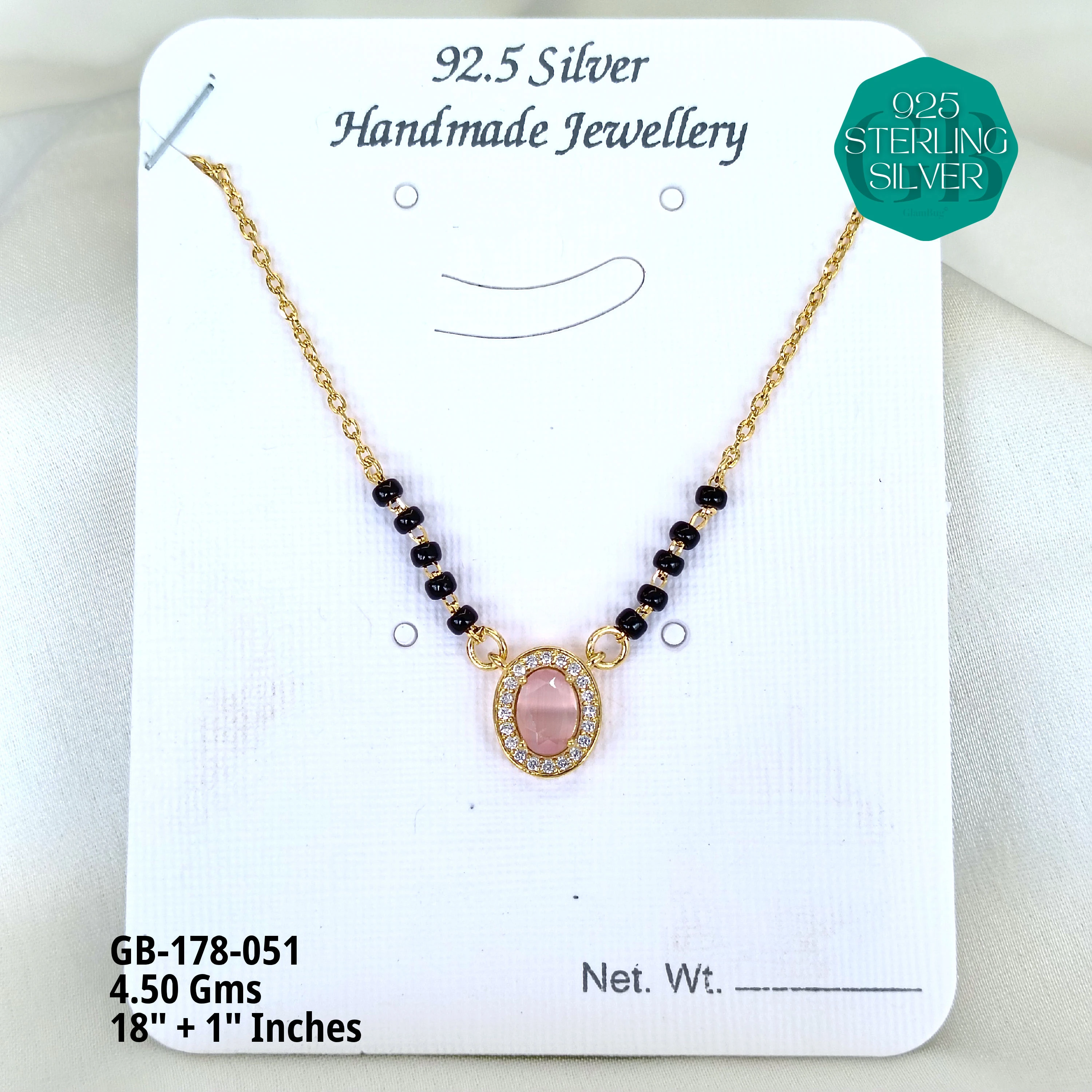 GOLD - SOLITAIRE MANGALSUTRA - Premium 925 Silver Jewellery - SKU: GB-178-051 - Hyderabad Silver Importers