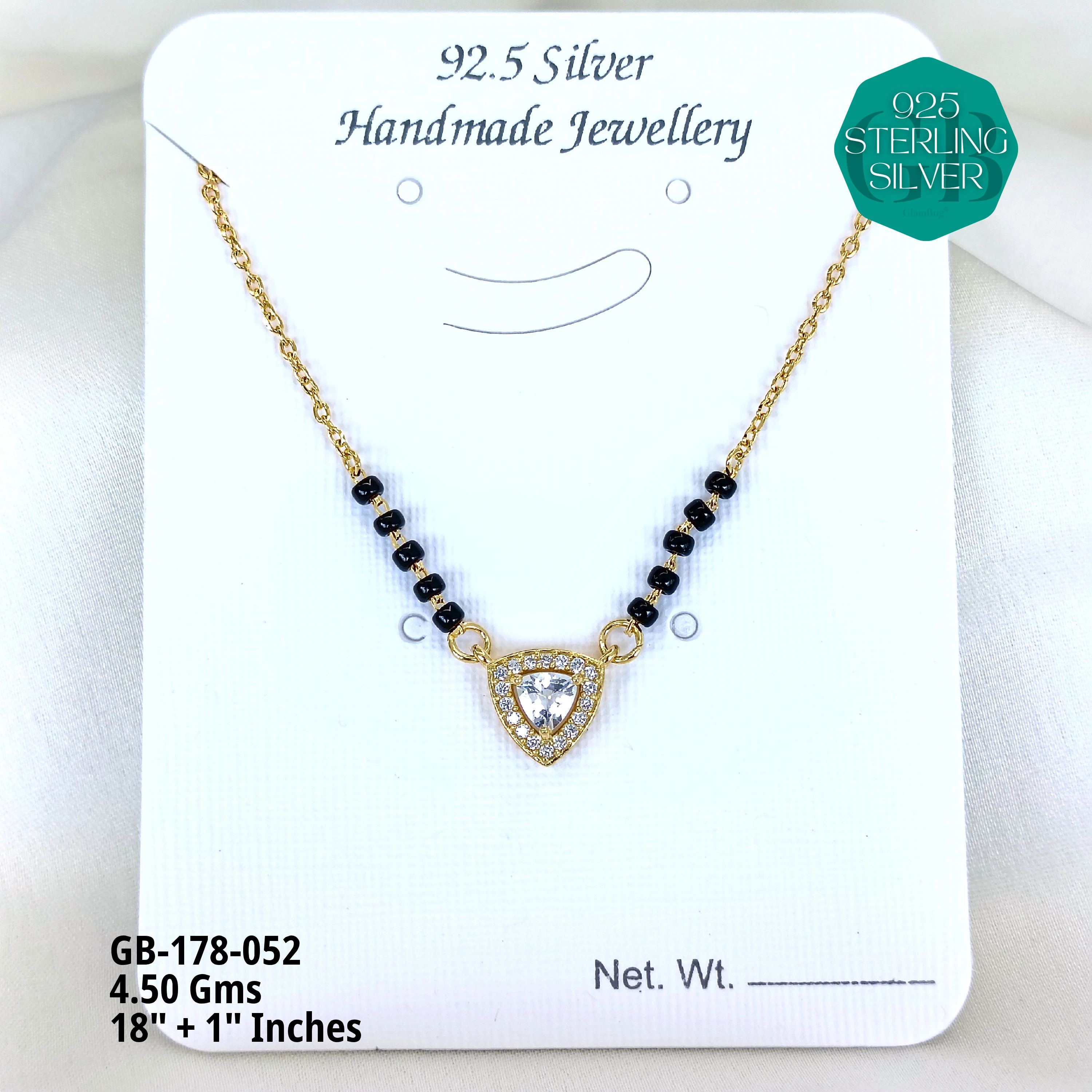 GOLD  - SOLITAIRE MANGALSUTRA - Premium 925 Silver Jewellery - SKU: GB-178-052 - Hyderabad Silver Importers