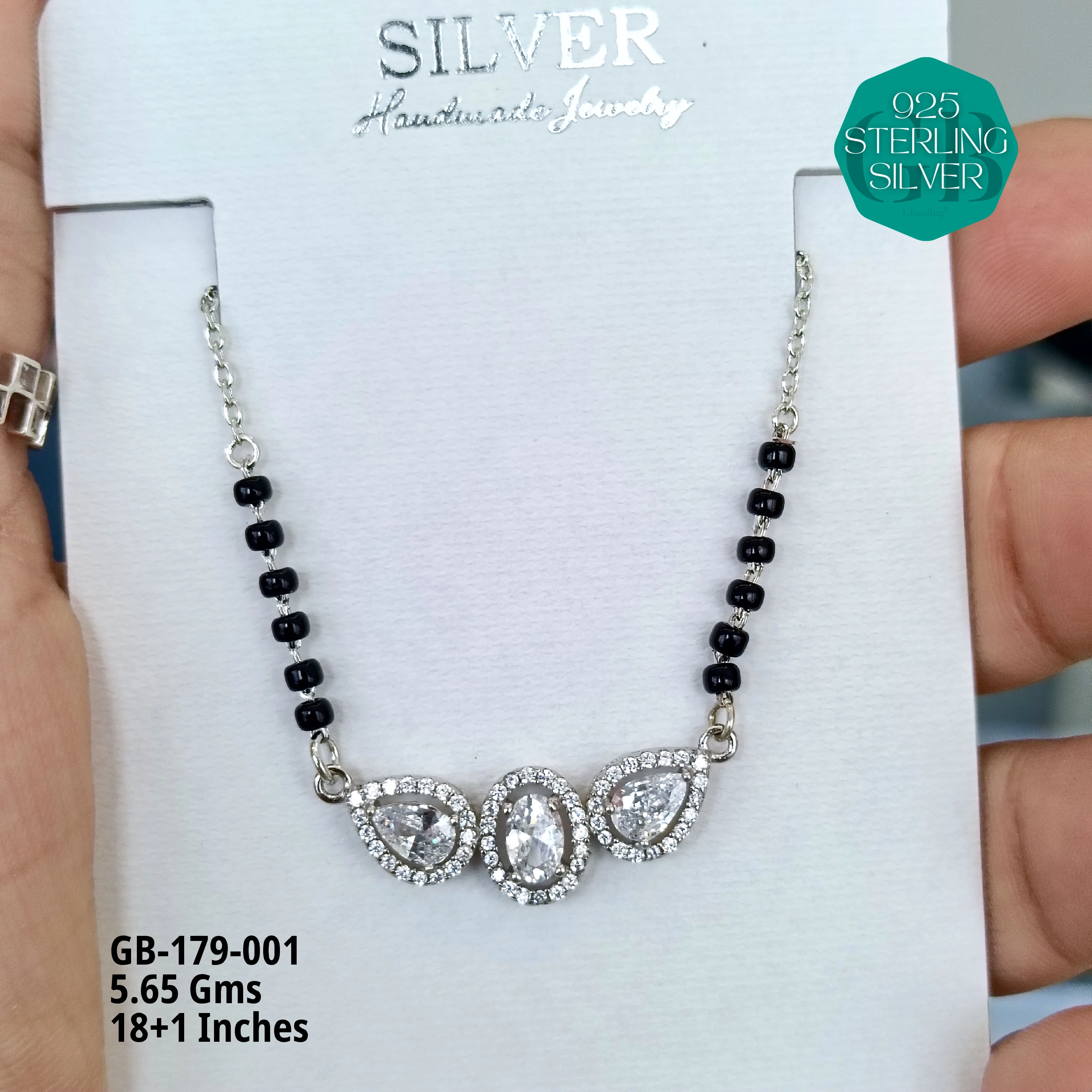 FANCY SOLITAIRE MANGALSUTRA - Premium 925 Silver Jewellery - SKU: GB-179-001 - Hyderabad Silver Importers